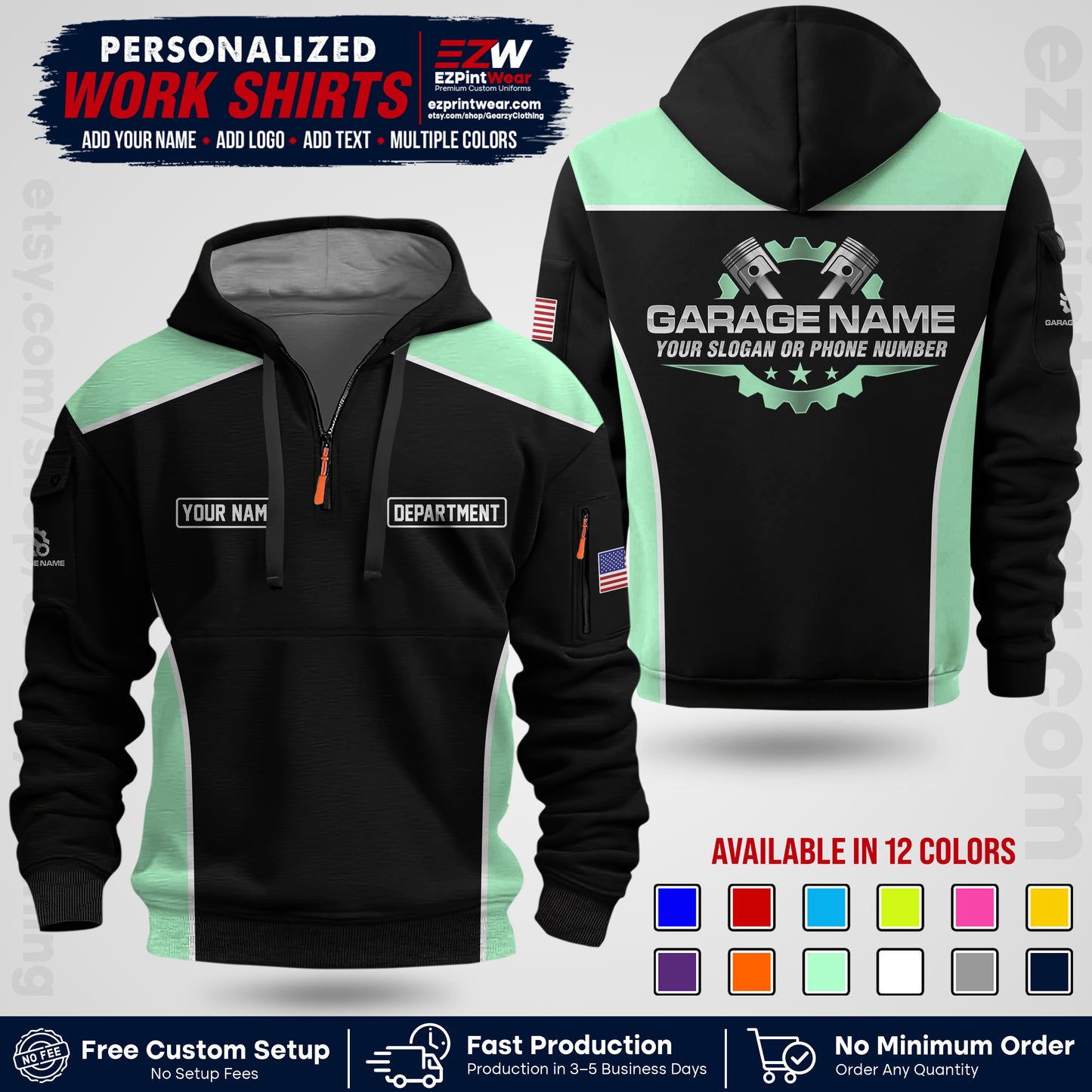 Custom Mechanic Work Shirt with Name, Logo & Text | Auto Shop Uniform | Workwear MCN 07