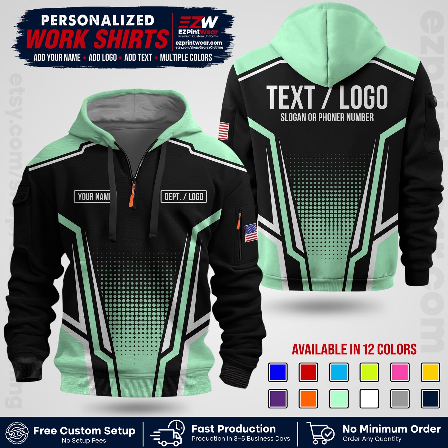 Custom All Over Print Work Uniform Shirt with Name, Logo & Text | Custom Hawaiian Shirt | Company Shirt | Employee Uniform UNF17