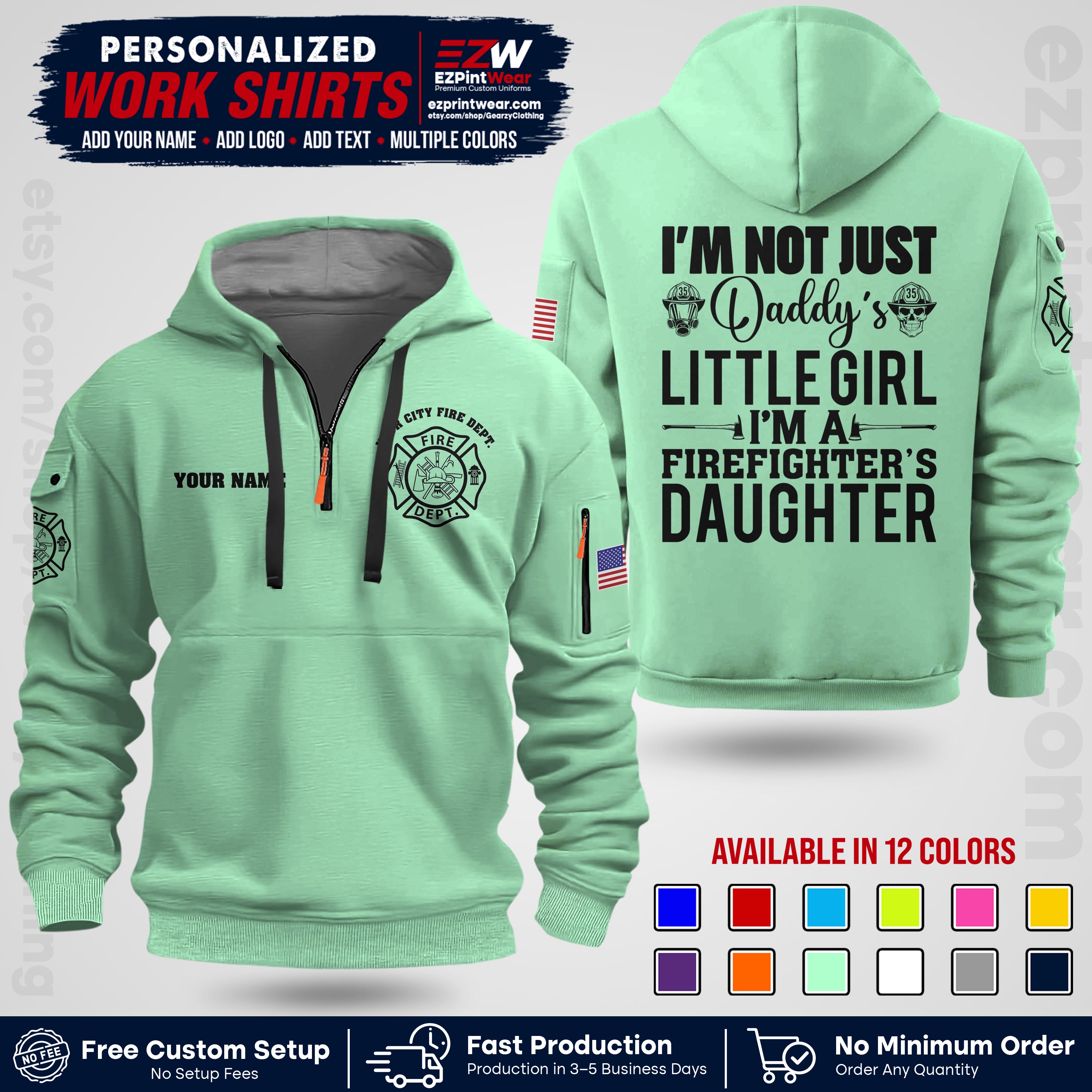 Custom Fire Department Shirt with Name, City Logo & Text | Firefighter Uniform | Button Up Work Shirt FF08