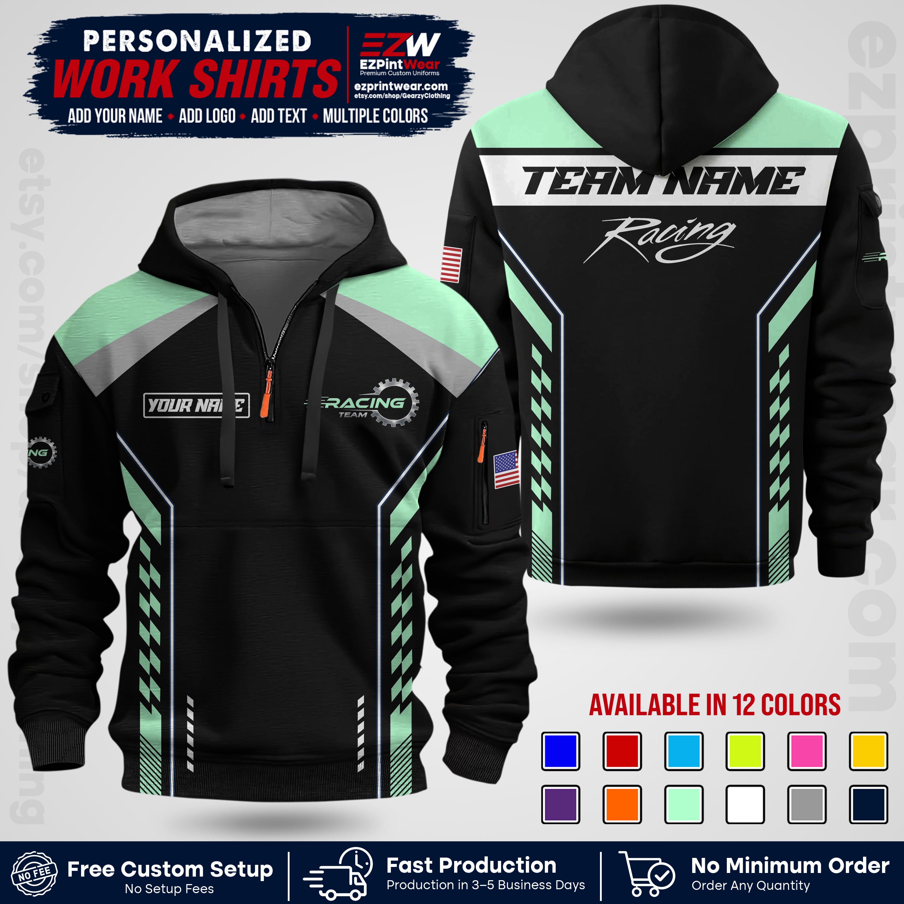 Custom Racing Shirt with Name, Logo & Text | Race Team Uniform | Crew Apparel RC13