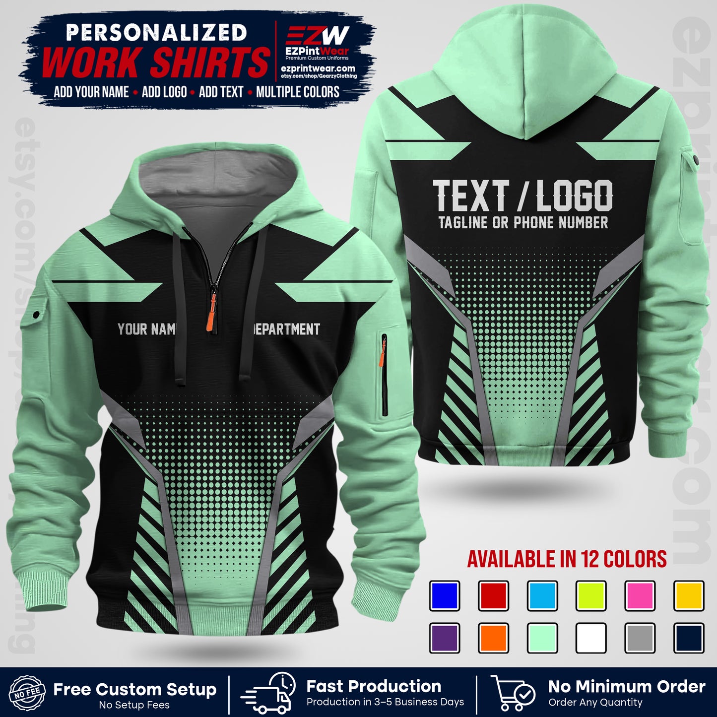 Custom All Over Print Work Uniform Shirt with Name, Logo & Text | Custom Hawaiian Shirt | Company Shirt | Employee Uniform UNF06