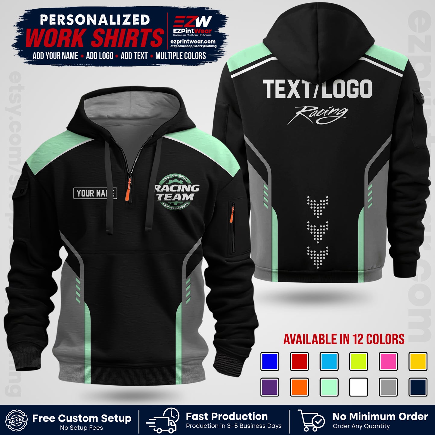 Custom Racing Shirt with Name, Logo & Text | Race Team Uniform | Crew Apparel RC09