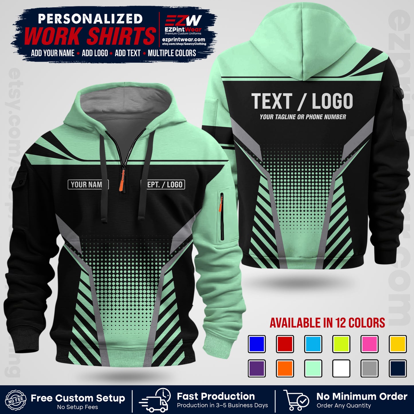 Custom All Over Print Work Uniform Shirt with Name, Logo & Text | Custom Hawaiian Shirt | Company Shirt | Employee Uniform UNF08