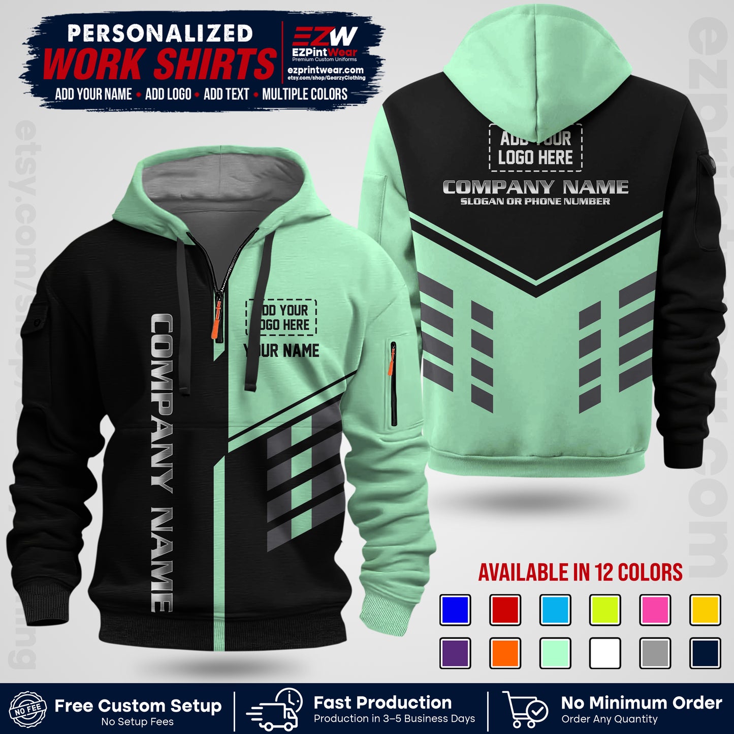 Custom All Over Print Work Uniform Shirt with Name, Logo & Text | Custom Hawaiian Shirt | Company Shirt | Employee Uniform UNF09
