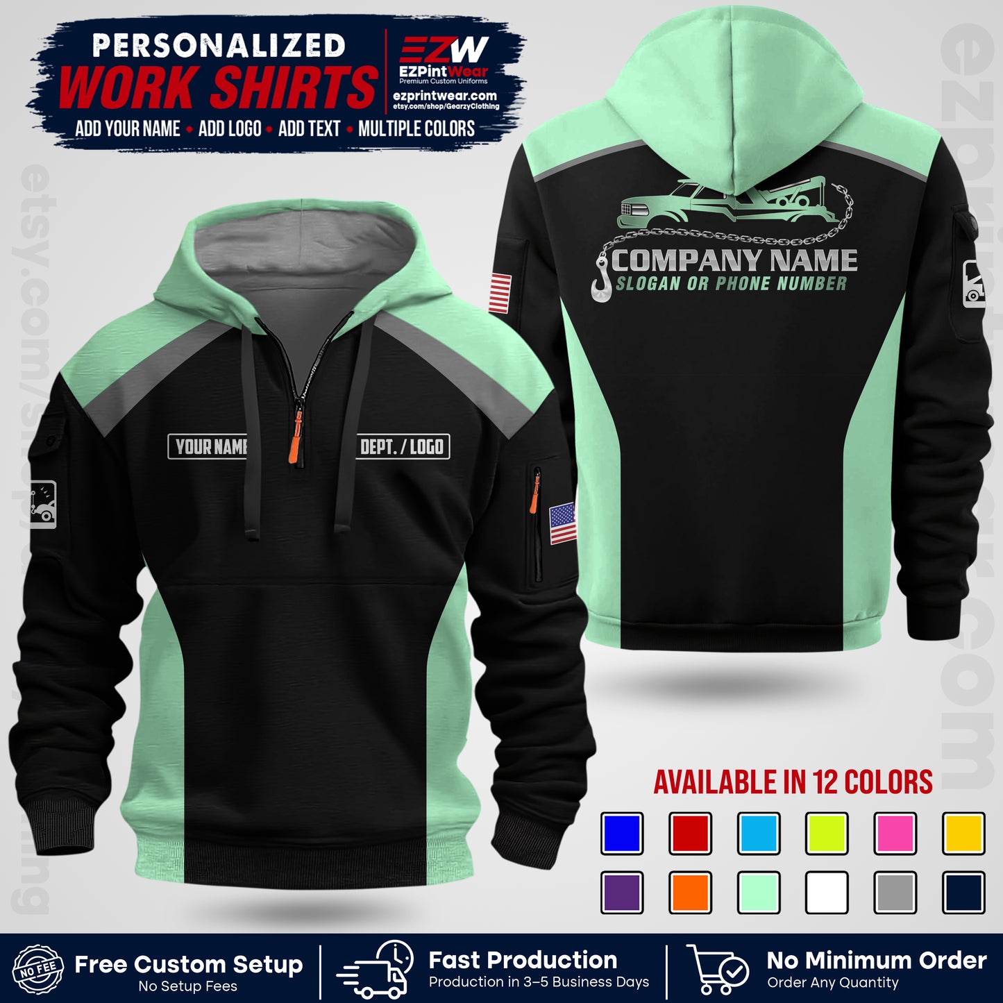Custom Towing Shirt with Name, Logo & Text | Towing Company Uniform | Workwear TW01