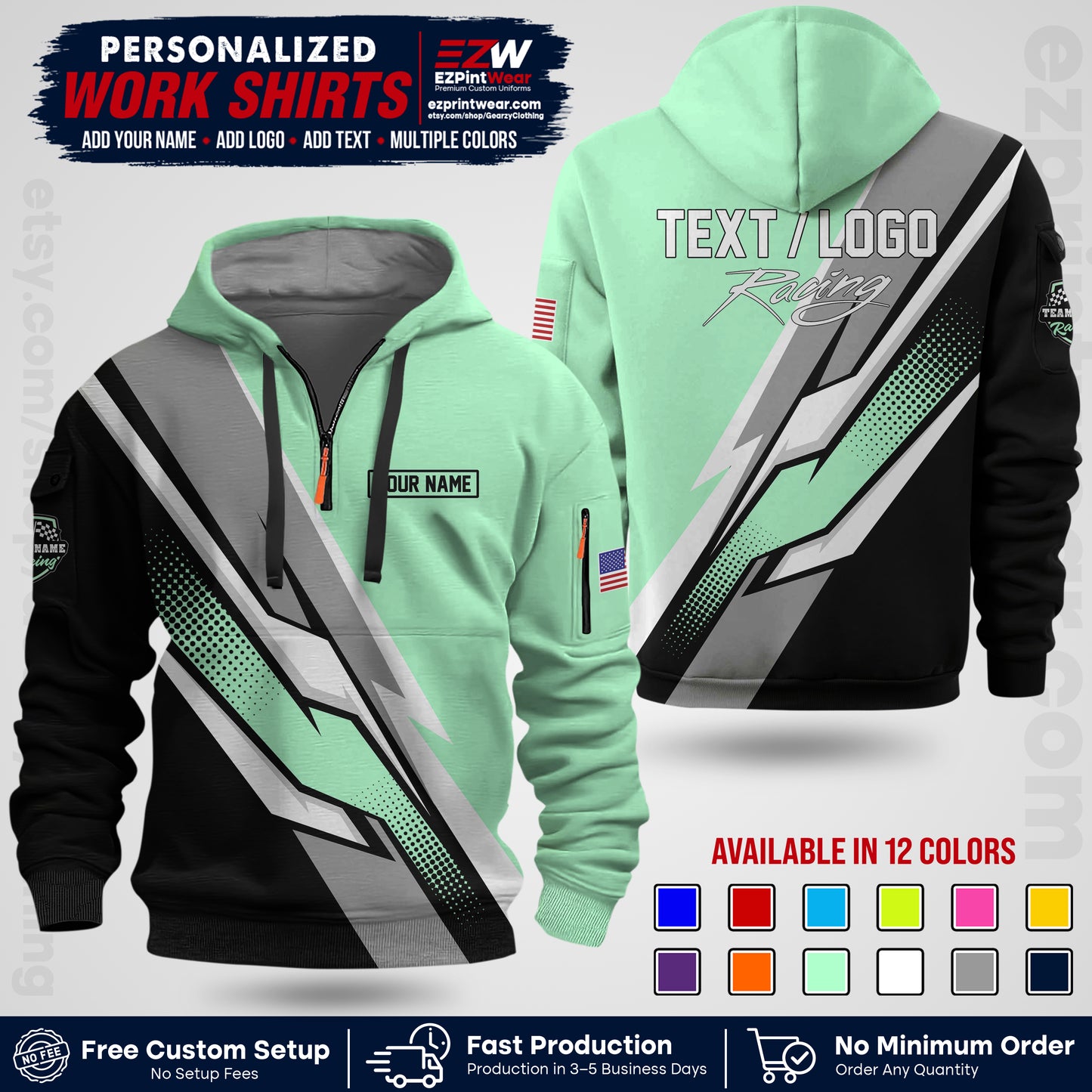 Custom Racing Shirt with Name, Logo & Text | Race Team Uniform | Crew Apparel RC01
