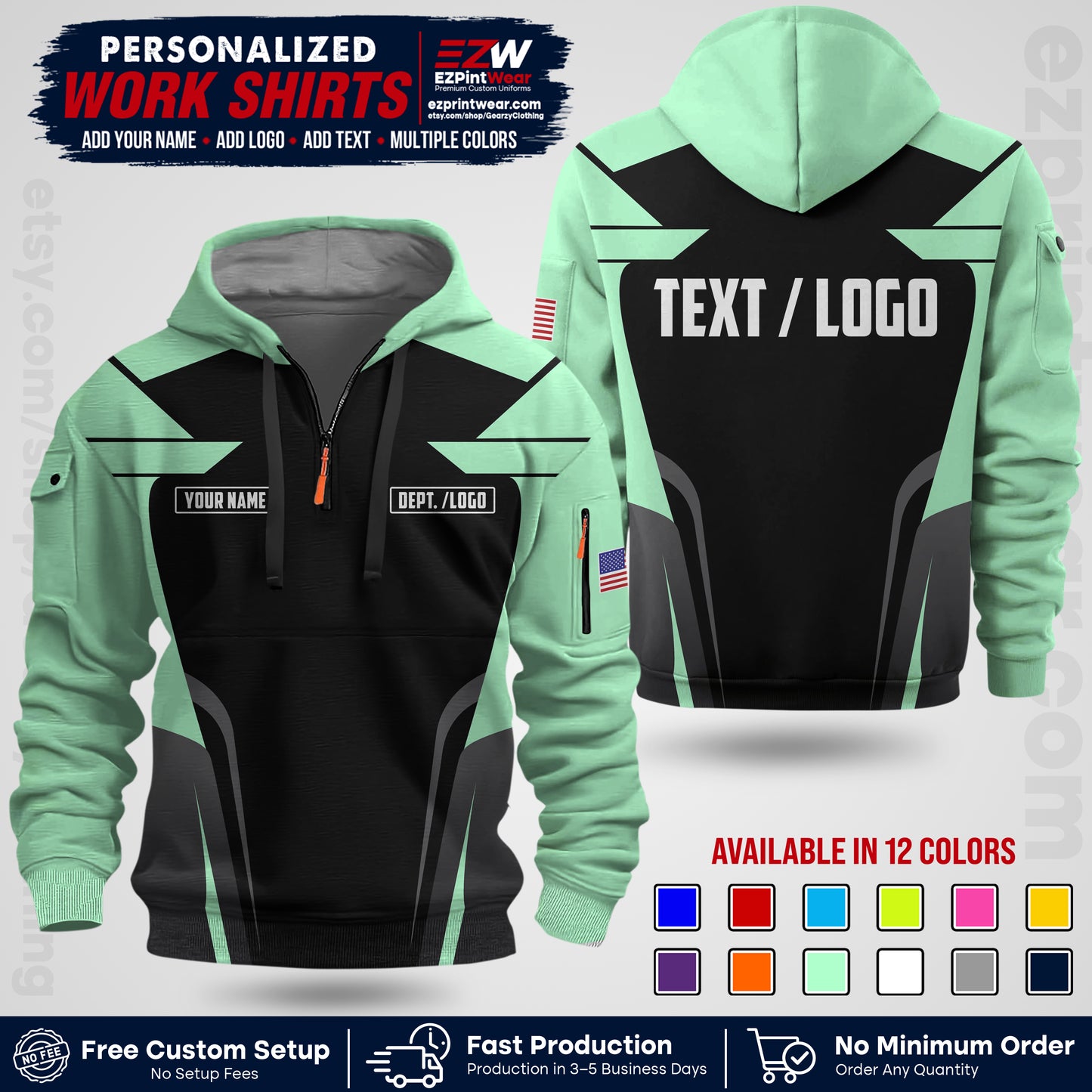 Custom All Over Print Work Uniform Shirt with Name, Logo & Text | Custom Hawaiian Shirt | Company Shirt | Employee Uniform UNF01
