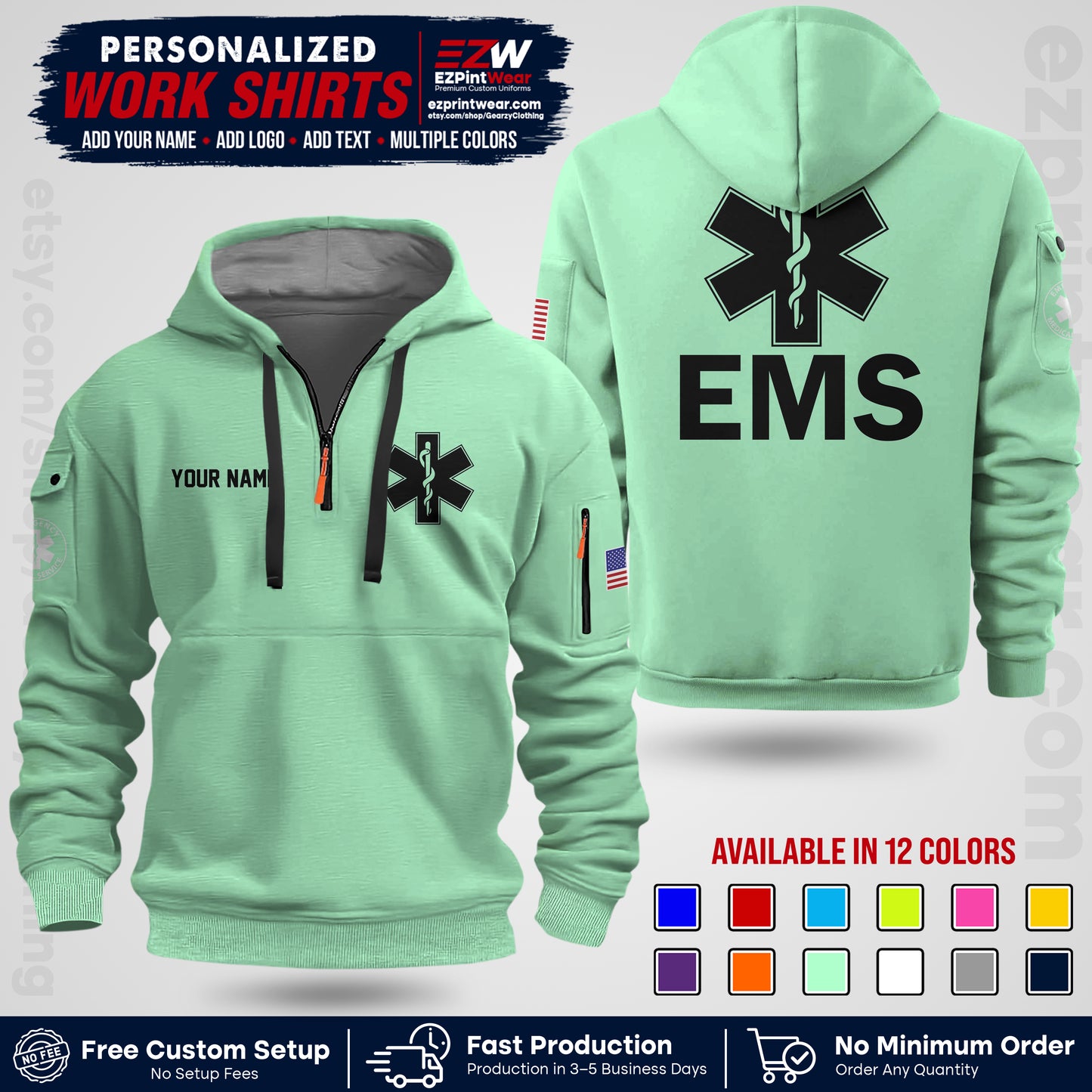 Custom EMS Shirt with Name, Logo & Text | EMS Team Uniform | First Responder Workwear EMSU02