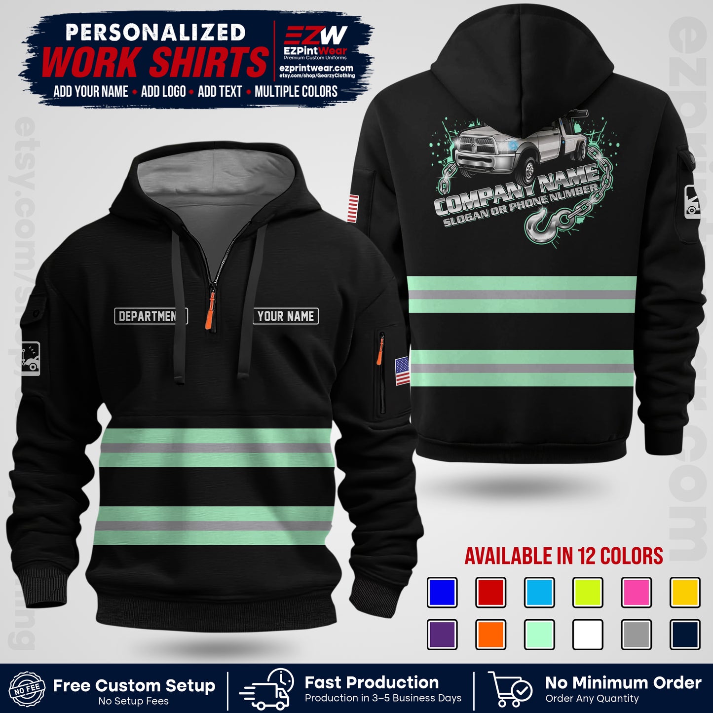 Custom Towing Workwear Uniform | Personalized Tow Truck Shirt | Non-Reflective Safety Stripe Apparel | Custom Towing Shirt | Tow Truck Apparel TW05