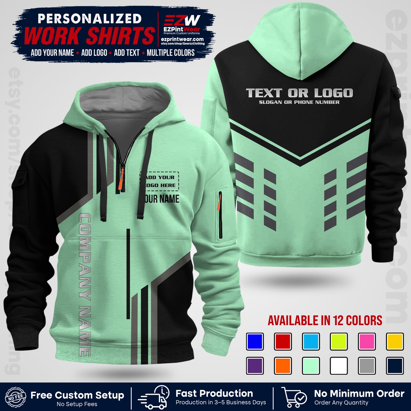 Custom All Over Print Work Uniform Shirt with Name, Logo & Text | Custom Hawaiian Shirt | Company Shirt | Employee Uniform UNF10