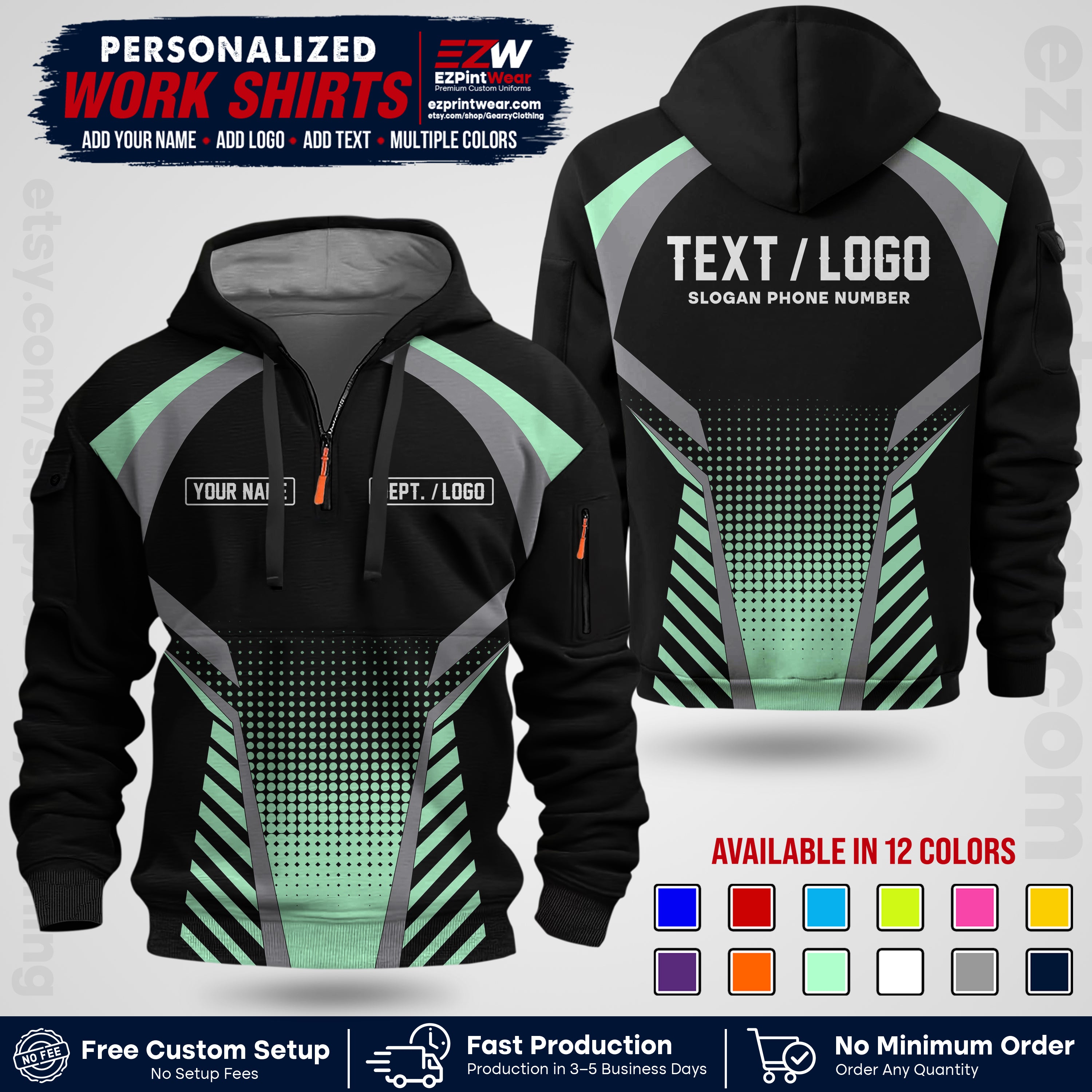 Custom All Over Print Work Uniform Shirt with Name, Logo & Text | Custom Hawaiian Shirt | Company Shirt | Employee Uniform UNF19