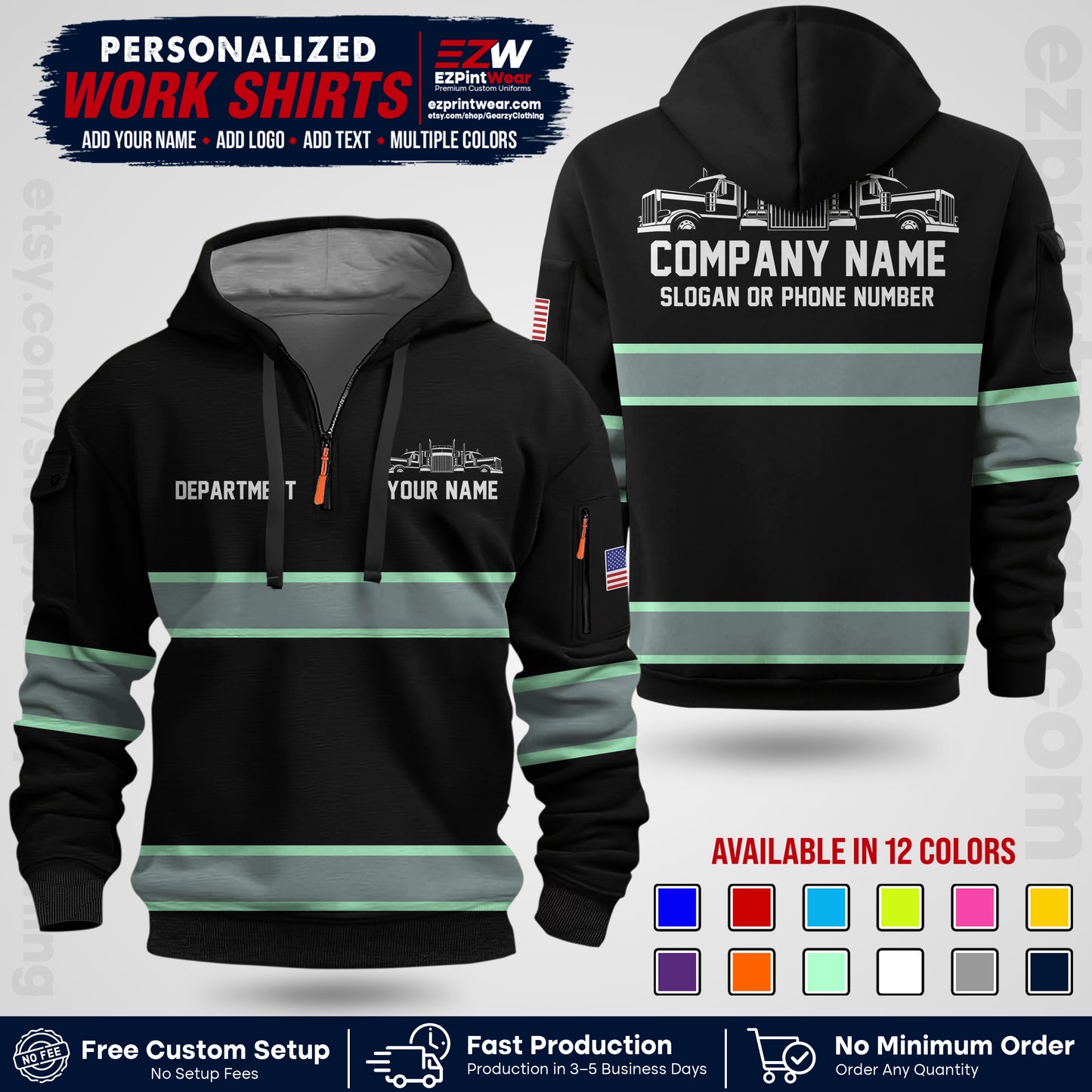 Personalized Truck Driver Workwear Uniform | Custom Safety Stripe Apparel | Non-Reflective Reflective Style Design TW04