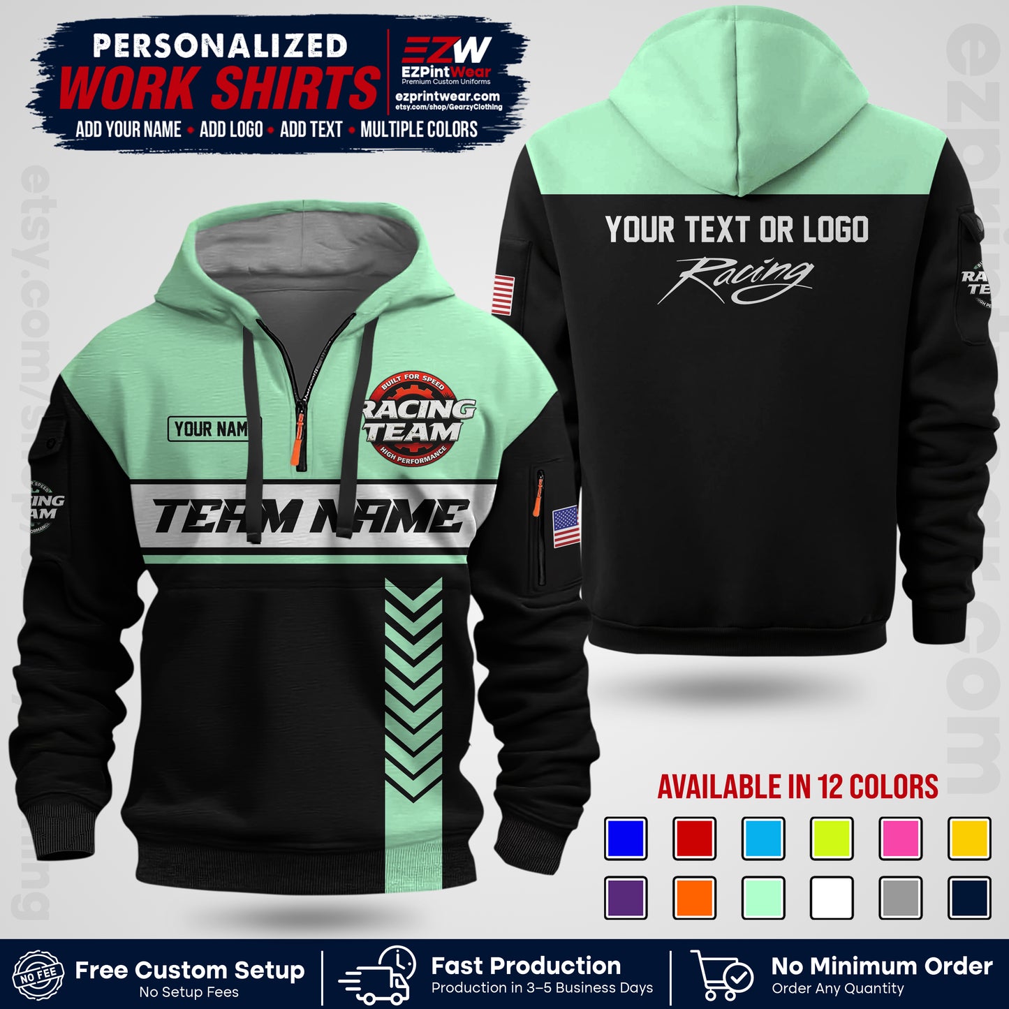 Custom Racing Shirt with Name, Logo & Text | Race Team Uniform | Crew Apparel RC02