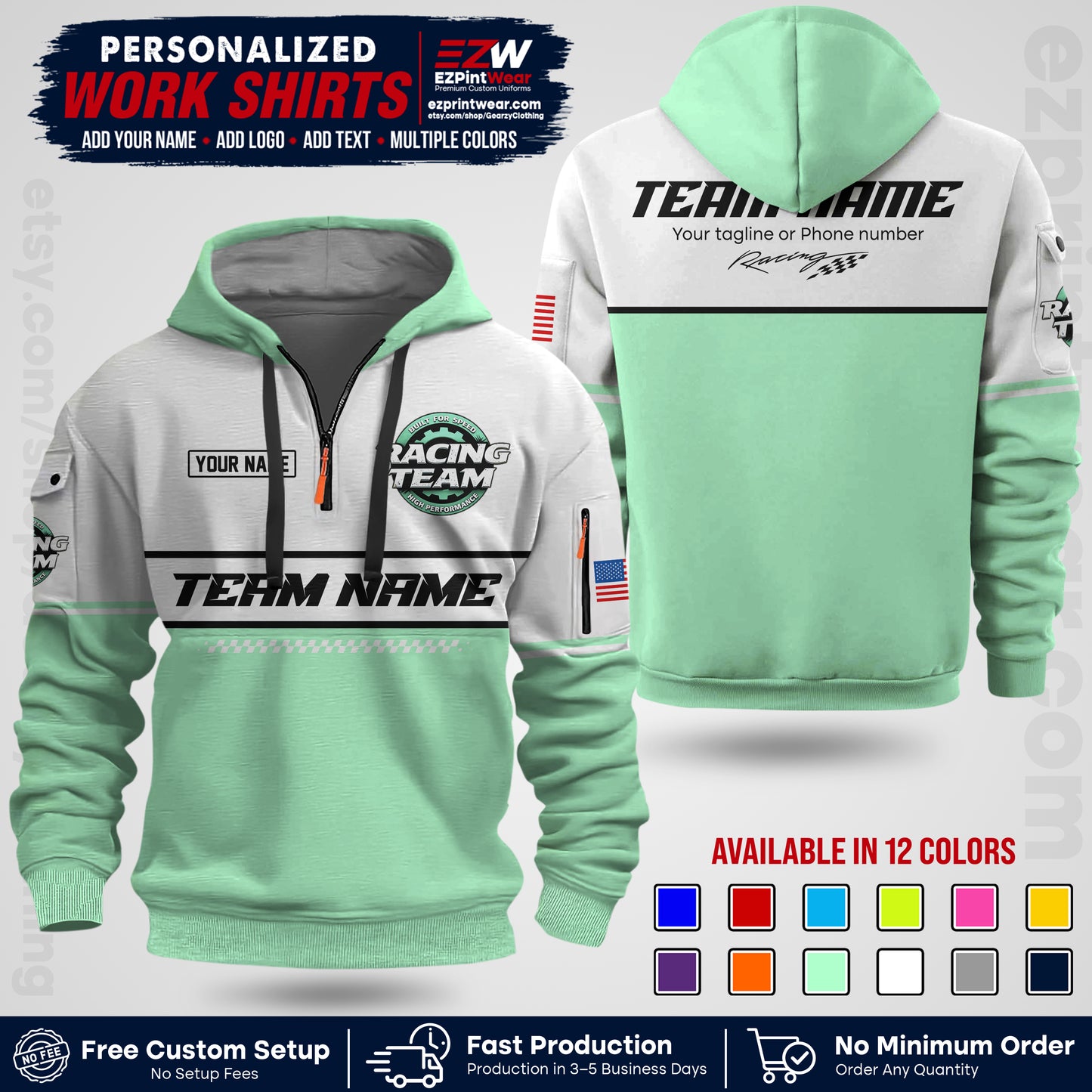 Custom Racing Shirt with Name, Logo & Text | Race Team Uniform | Crew Apparel RC12