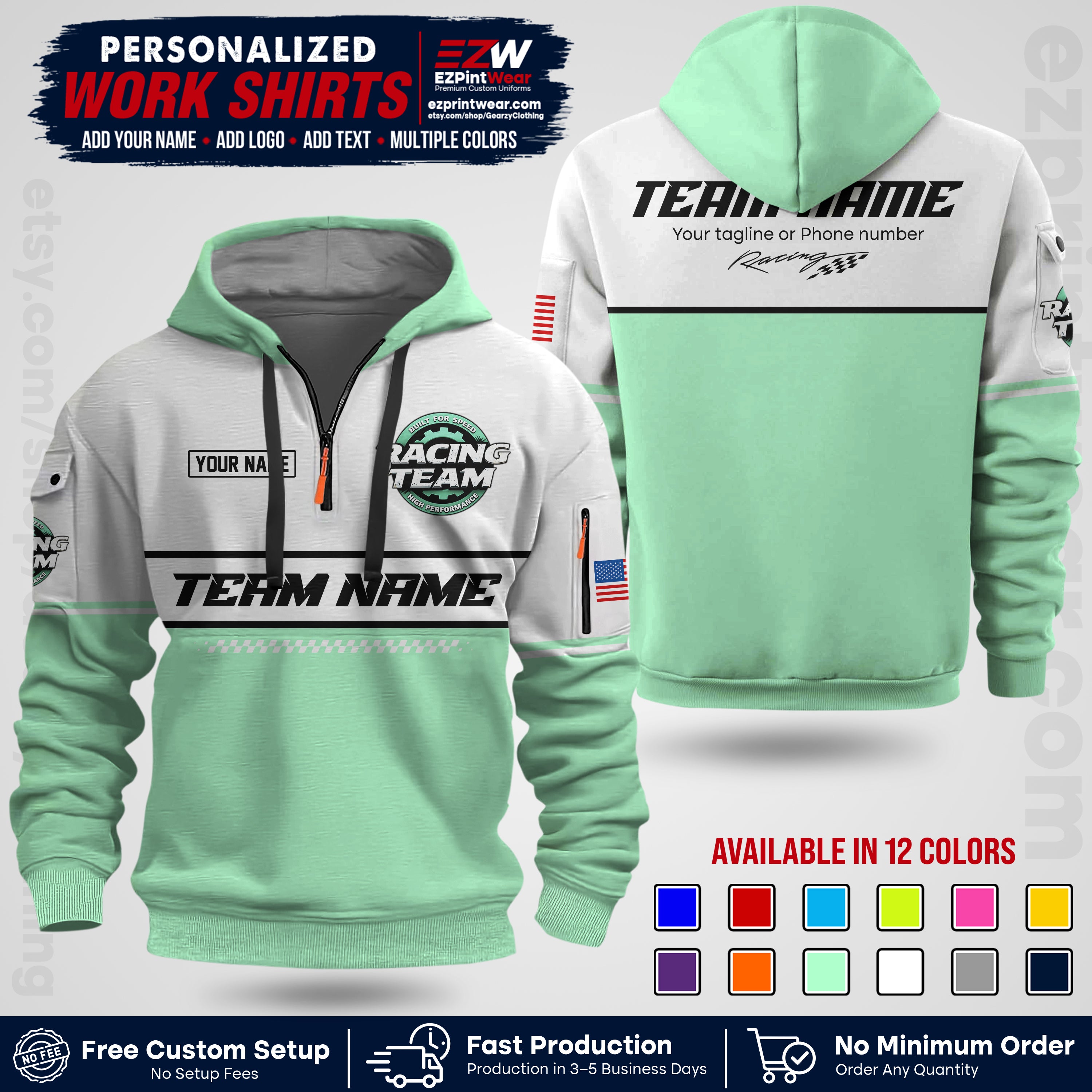 Custom Racing Shirt with Name, Logo & Text | Race Team Uniform | Crew Apparel RC12