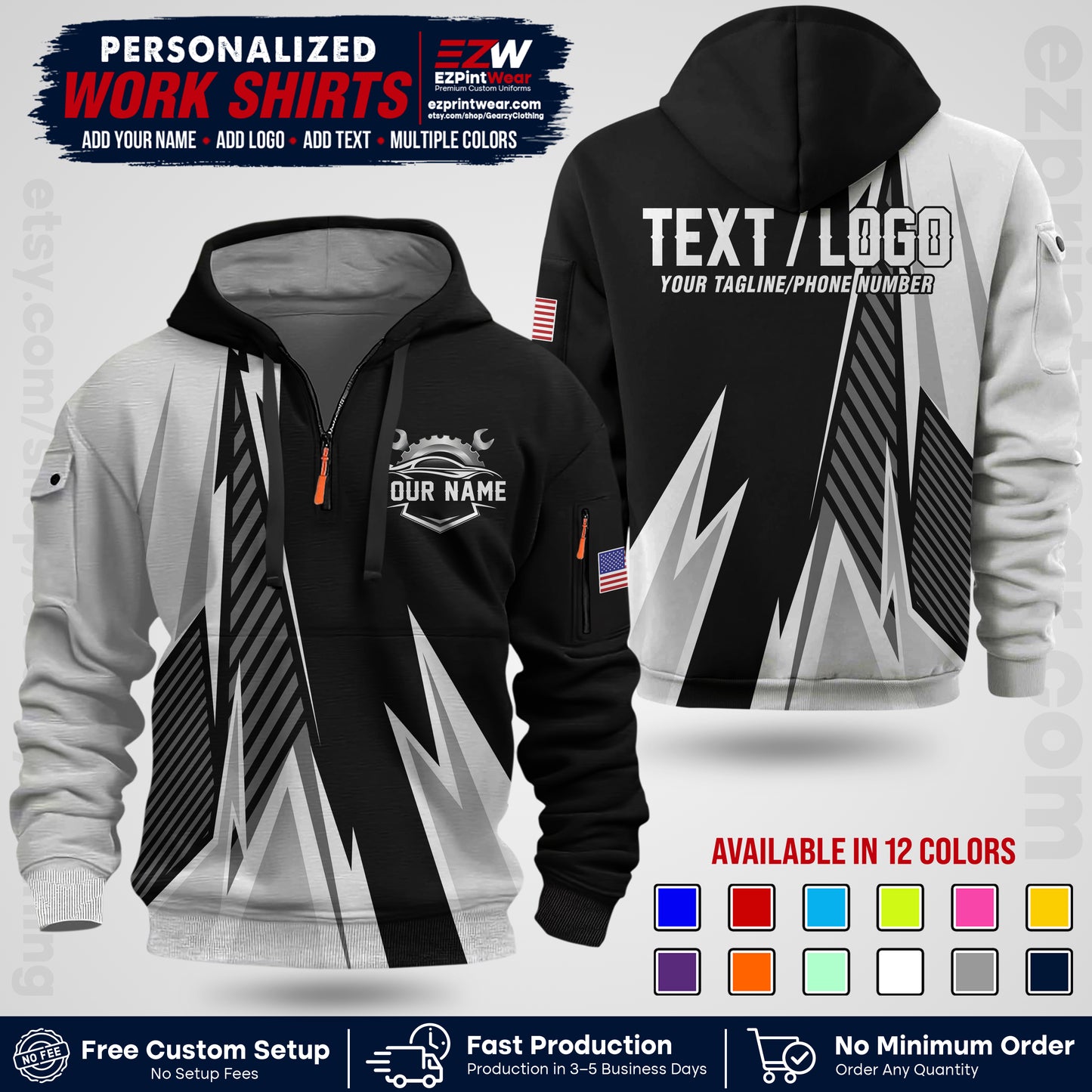 Custom Mechanic Work Shirt with Name, Logo & Text | Auto Shop Uniform | Workwear MCN 01