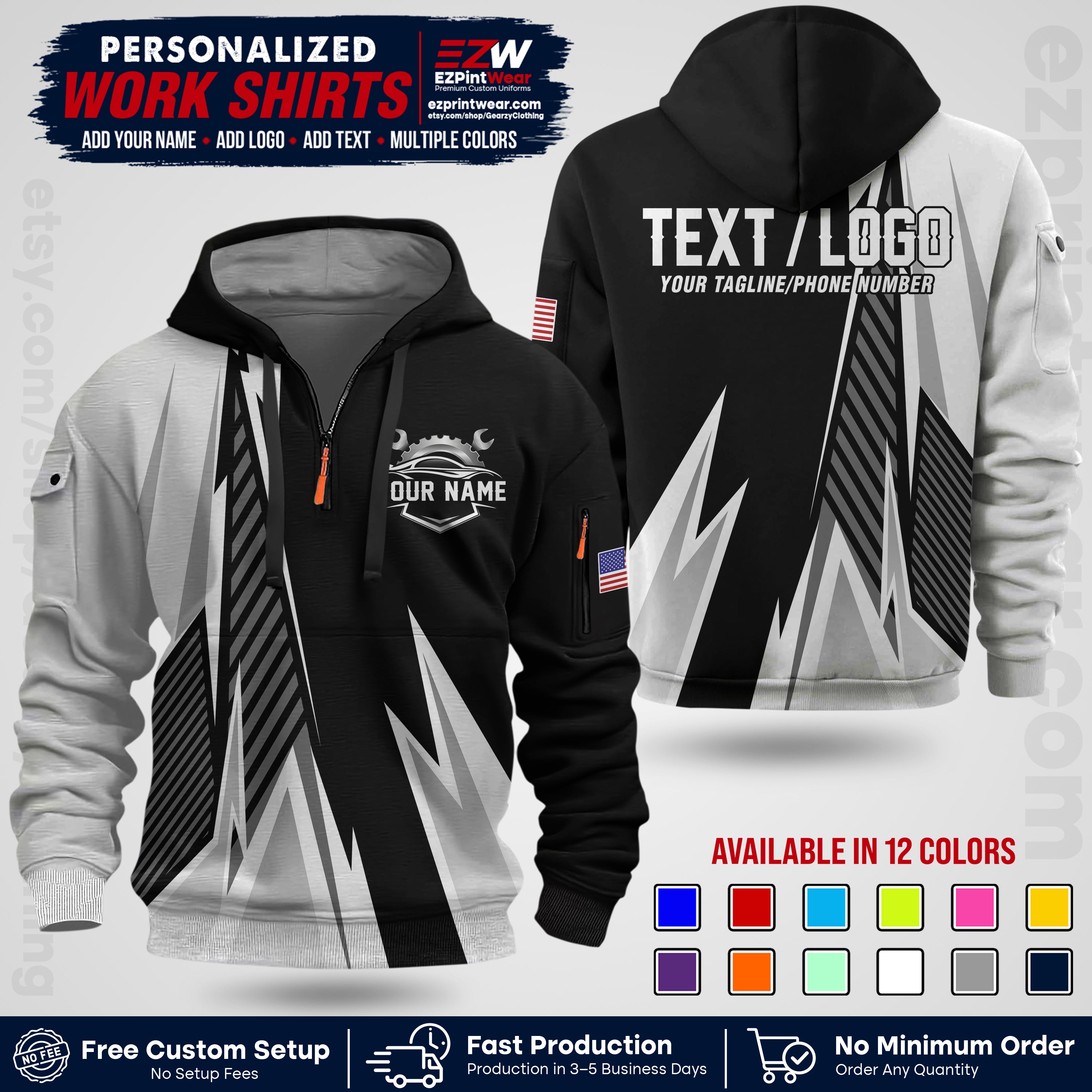 Custom Mechanic Work Shirt with Name, Logo & Text | Auto Shop Uniform | Workwear MCN 01