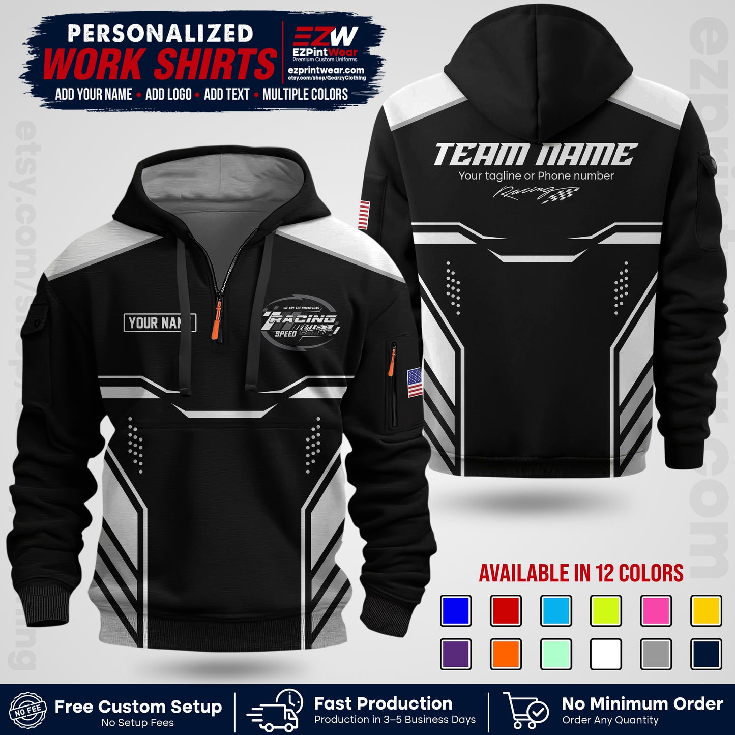 Custom Racing Shirt with Name, Logo & Text | Race Team Uniform | Crew Apparel RC10