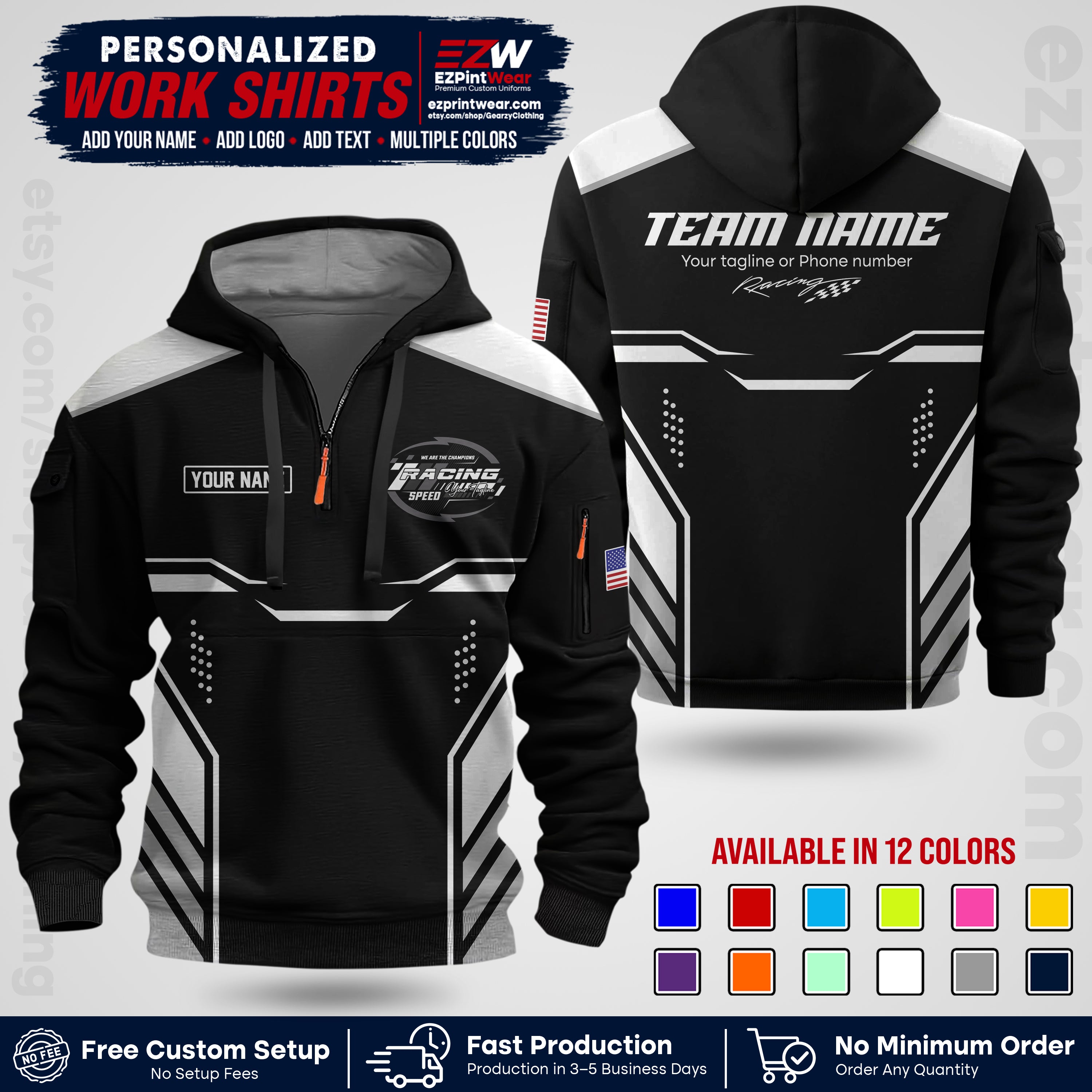 Custom Racing Shirt with Name, Logo & Text | Race Team Uniform | Crew Apparel RC10
