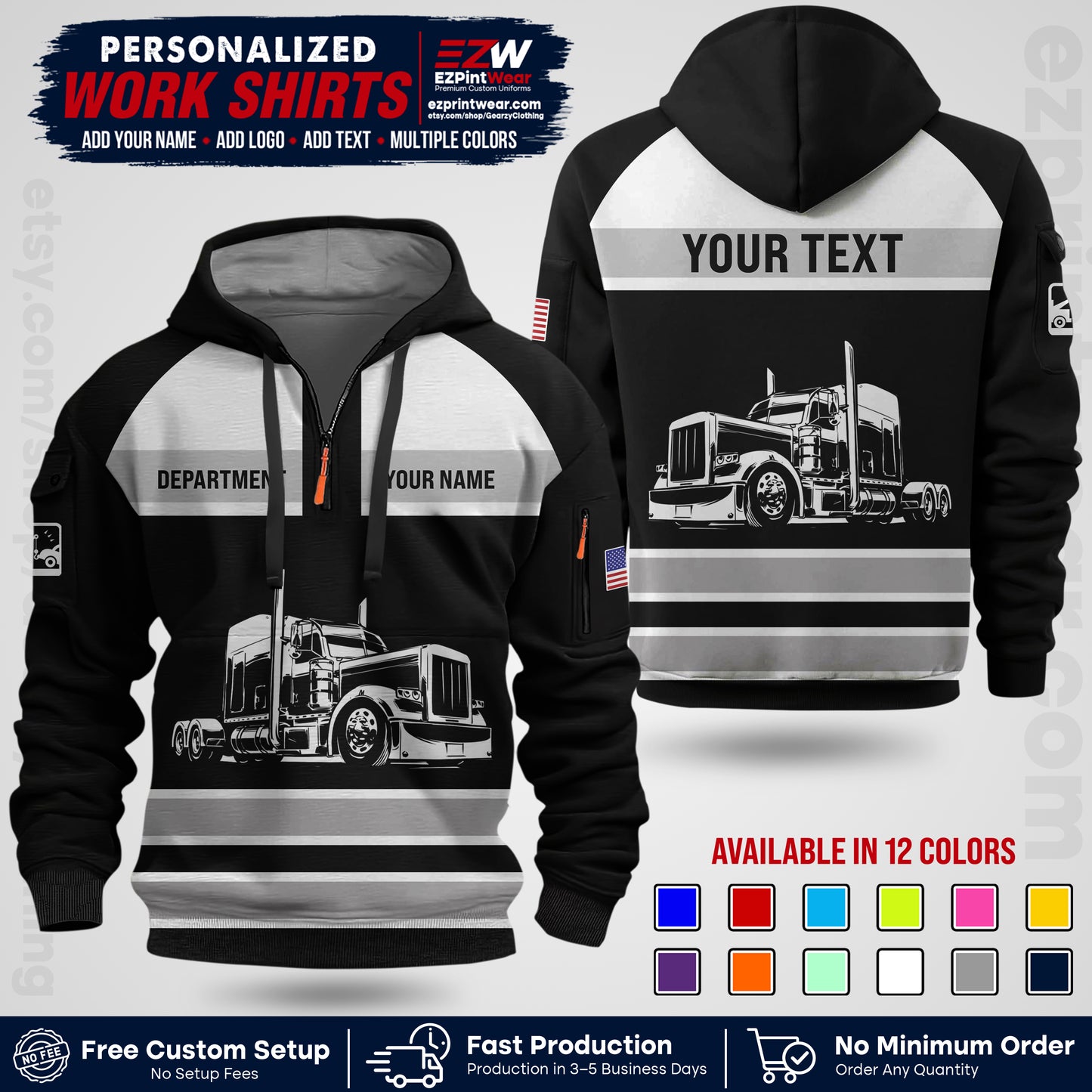 Personalized Truck Driver Workwear Uniform | Custom Safety Stripe Apparel | Non-Reflective Reflective Style Design TW02