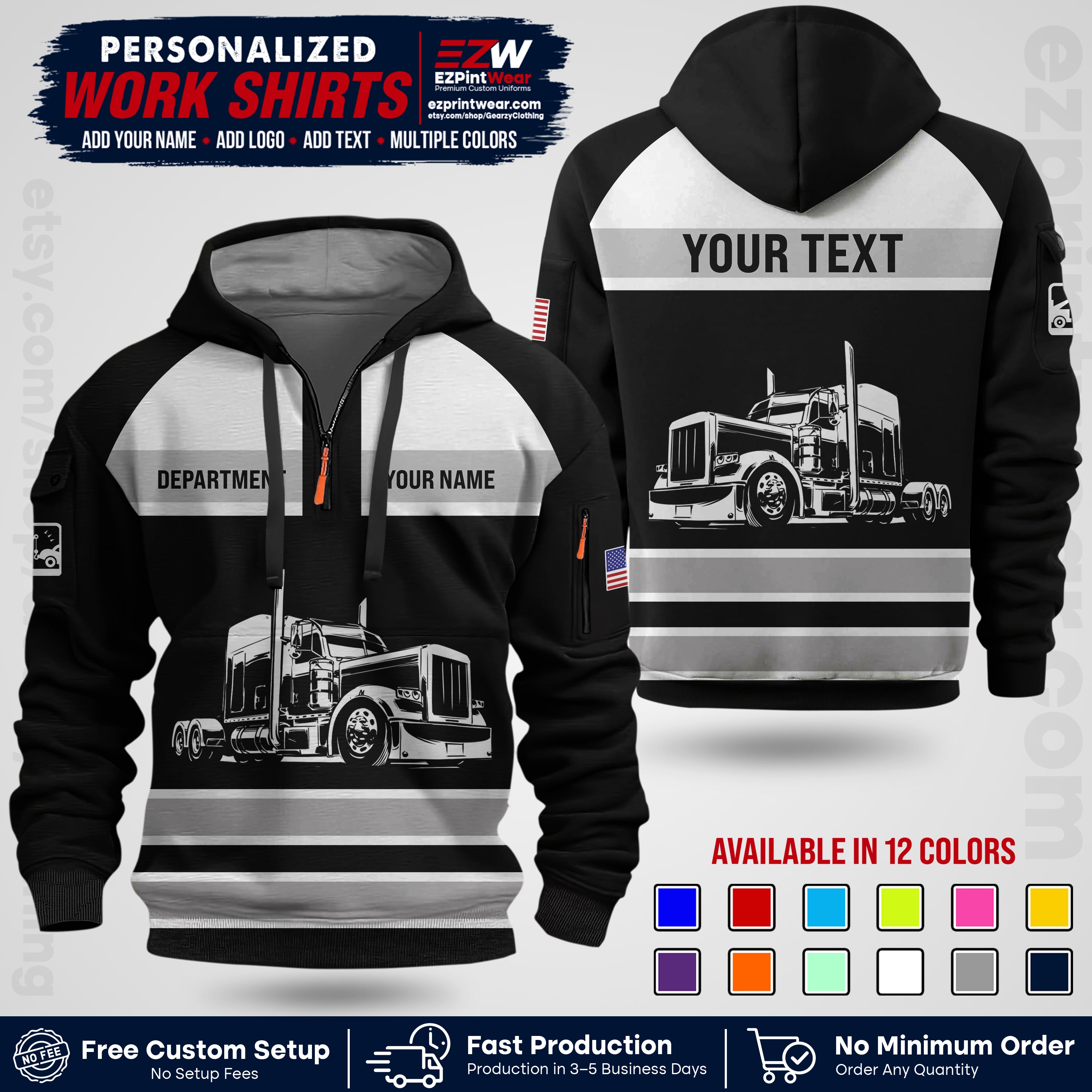 Personalized Truck Driver Workwear Uniform | Custom Safety Stripe Apparel | Non-Reflective Reflective Style Design TW02