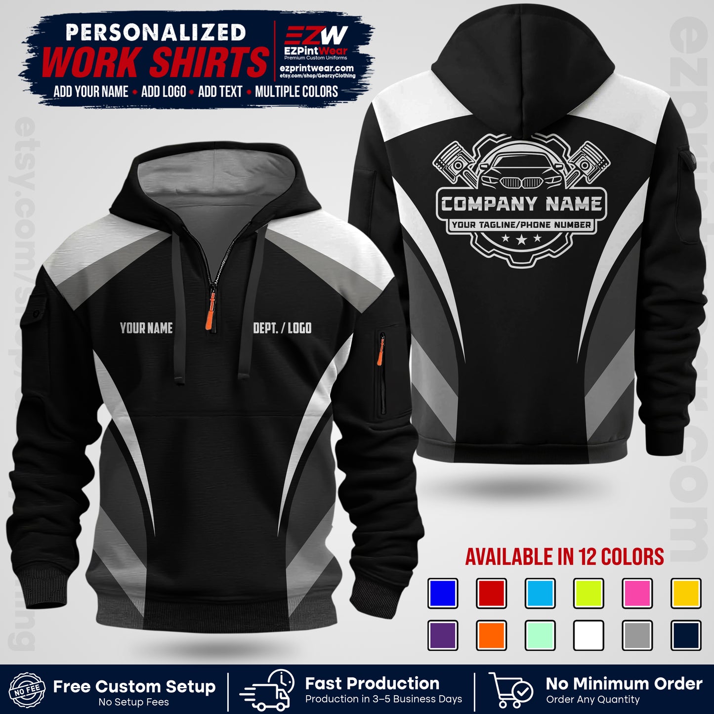 Custom Mechanic Work Shirt with Name, Logo & Text | Auto Shop Uniform | Workwear MCN 05