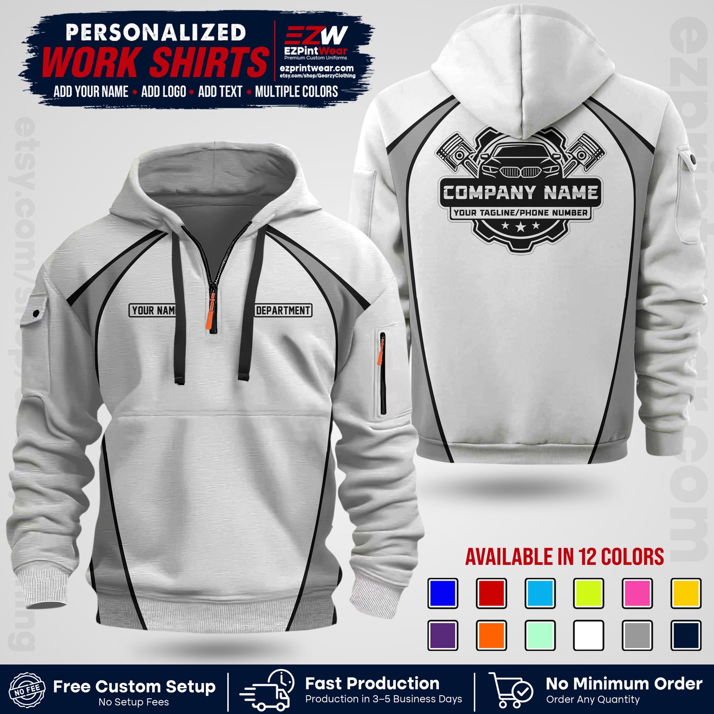 Custom Mechanic Work Shirt with Name, Logo & Text | Auto Shop Uniform | Workwear MCN 09