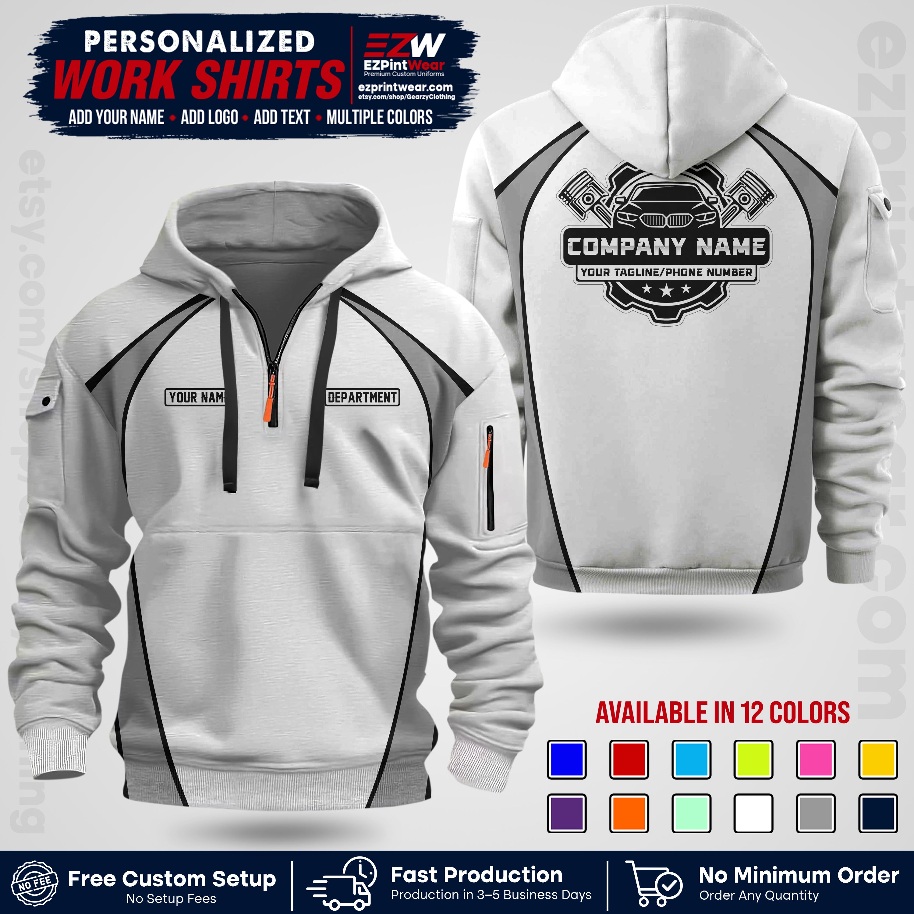 Custom Mechanic Work Shirt with Name, Logo & Text | Auto Shop Uniform | Workwear MCN 09