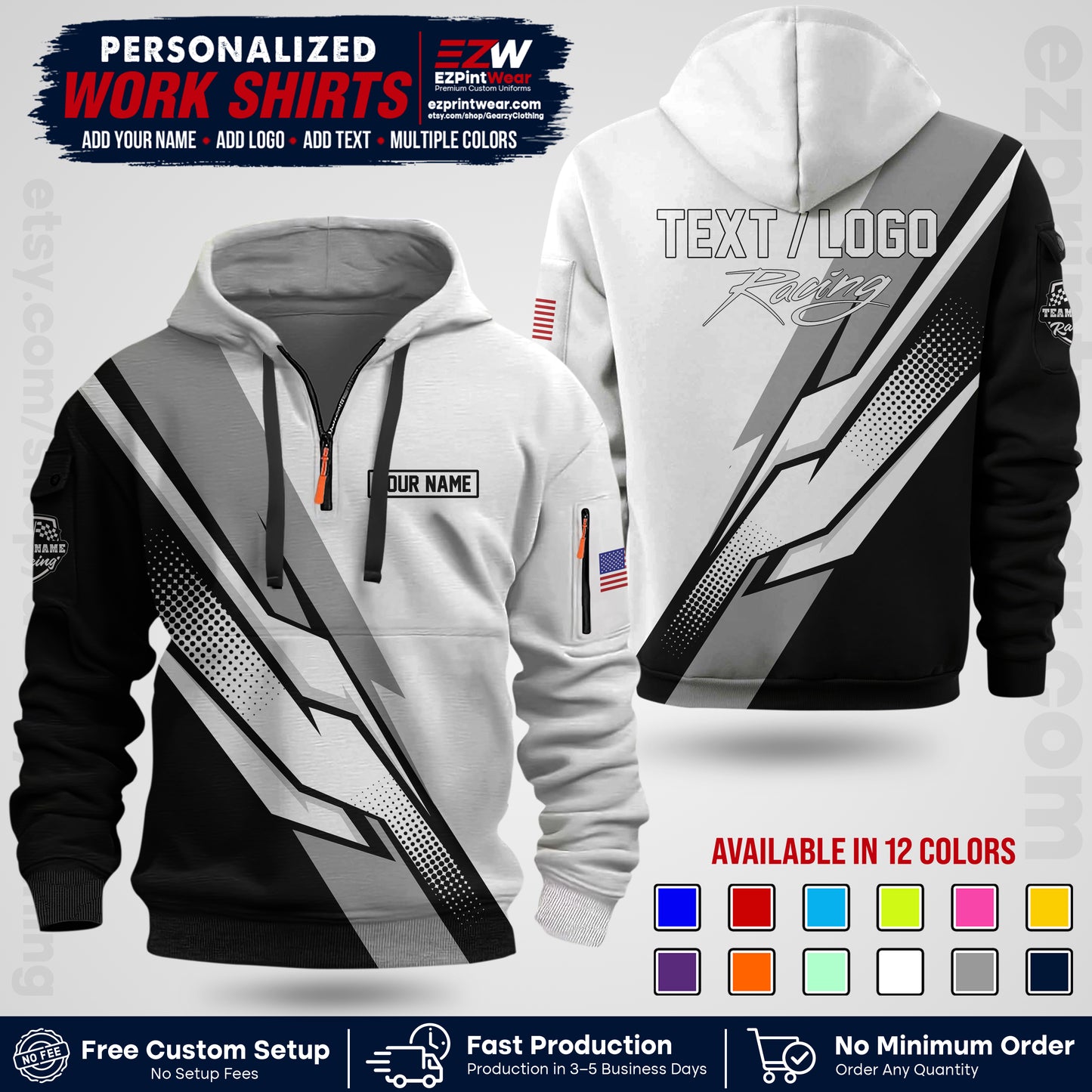 Custom Racing Shirt with Name, Logo & Text | Race Team Uniform | Crew Apparel RC01