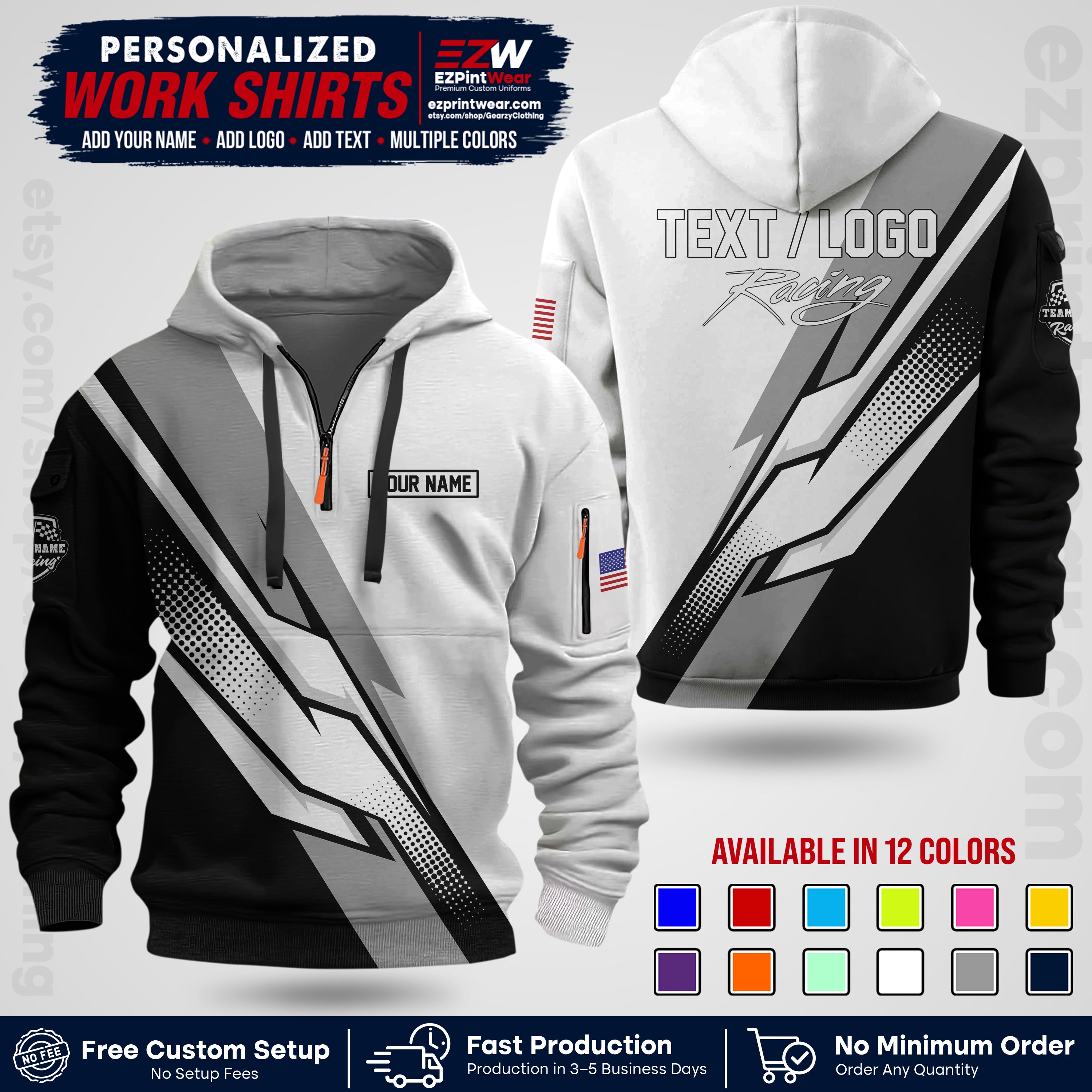 Custom Racing Shirt with Name, Logo & Text | Race Team Uniform | Crew Apparel RC01