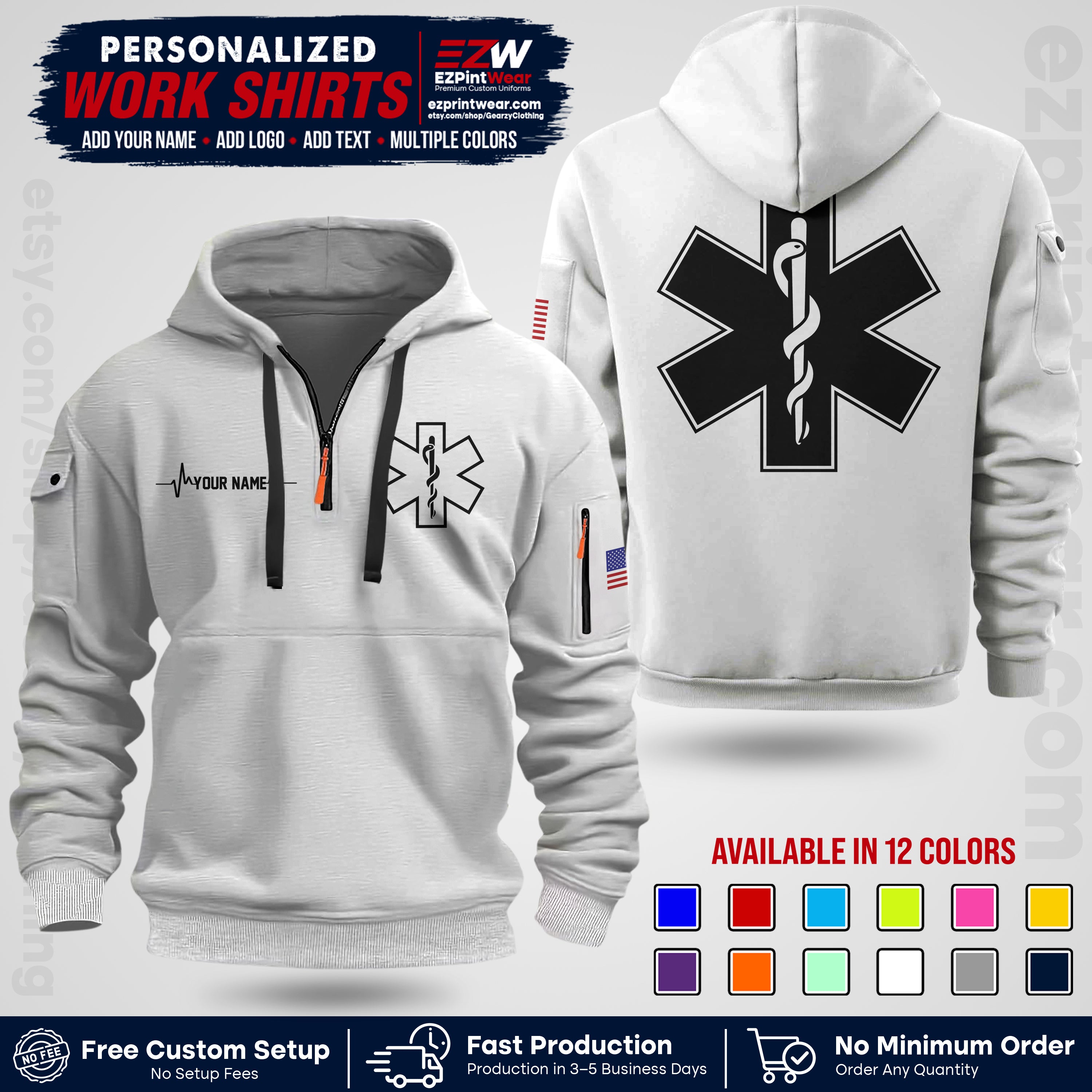 Custom EMS Shirt with Name, Logo & Text | EMS Team Uniform | First Responder Workwear EMSU04