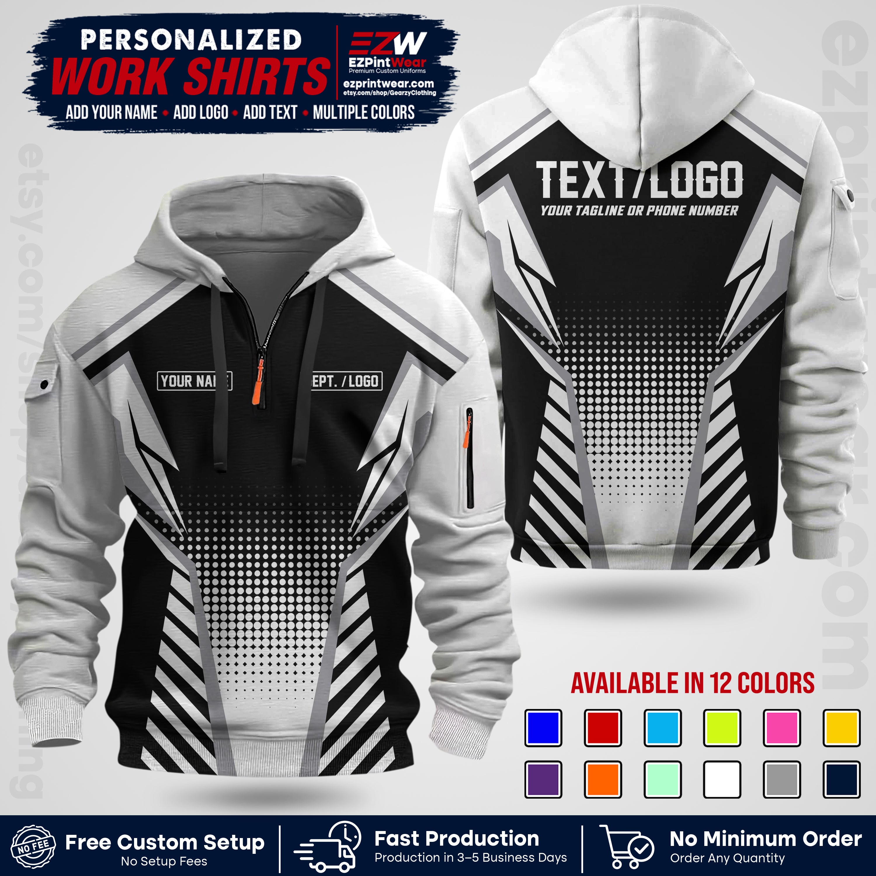 Custom All Over Print Work Uniform Shirt with Name, Logo & Text | Custom Hawaiian Shirt | Company Shirt | Employee Uniform UNF13