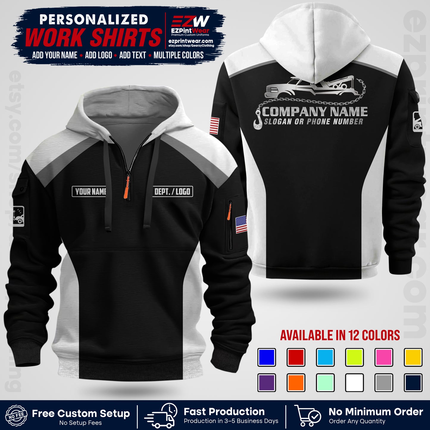 Custom Towing Shirt with Name, Logo & Text | Towing Company Uniform | Workwear TW01