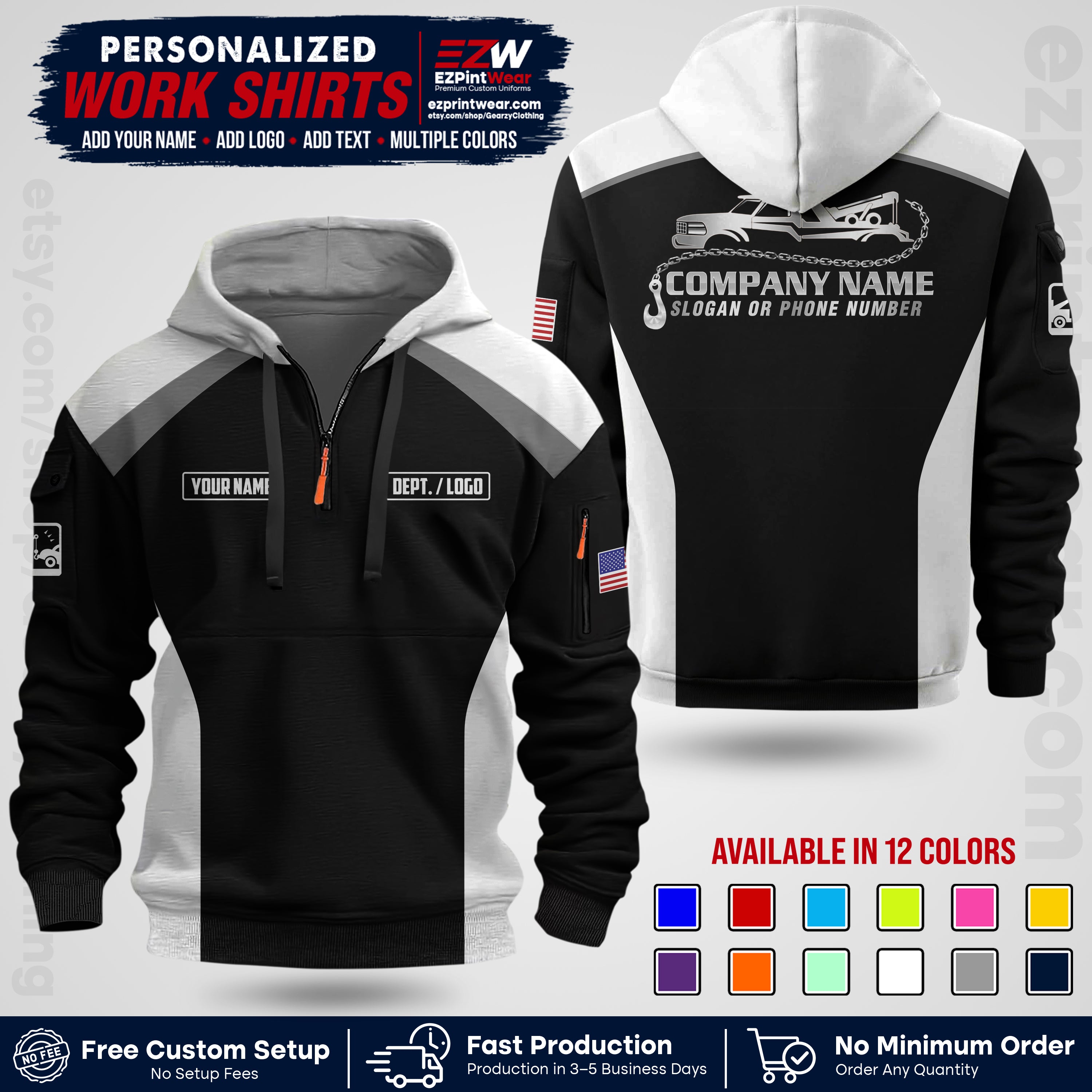 Custom Towing Shirt with Name, Logo & Text | Towing Company Uniform | Workwear TW01