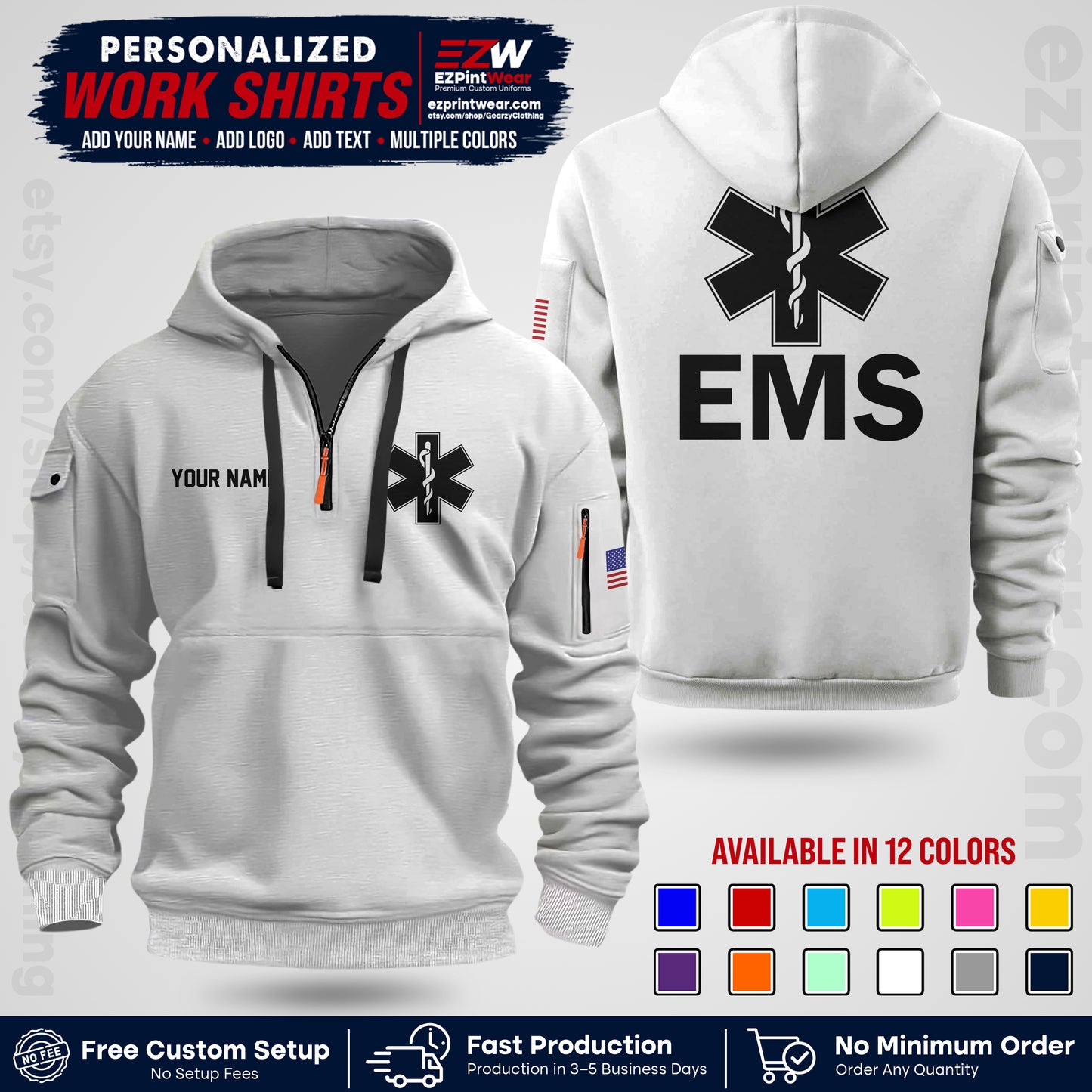 Custom EMS Shirt with Name, Logo & Text | EMS Team Uniform | First Responder Workwear EMSU02