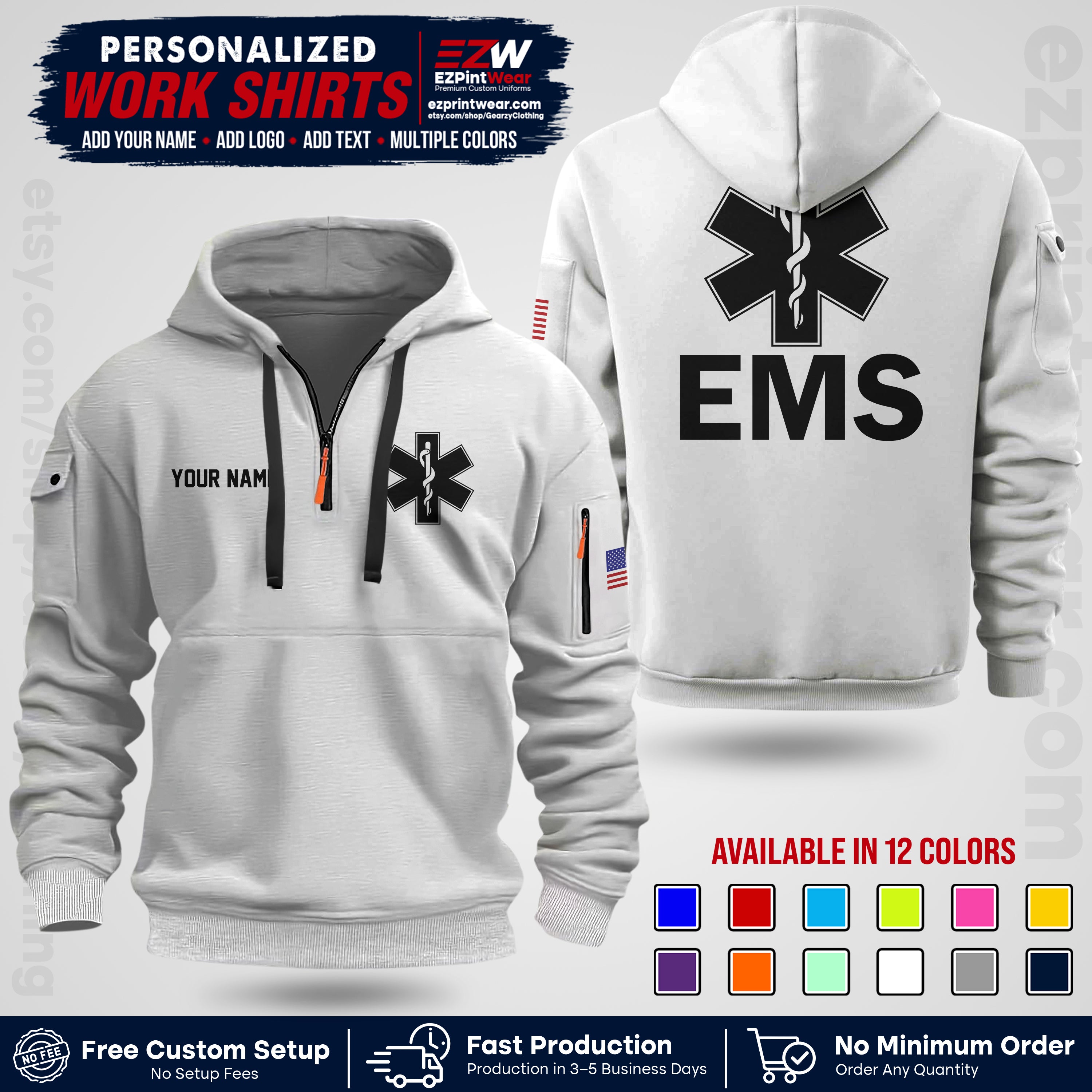 Custom EMS Shirt with Name, Logo & Text | EMS Team Uniform | First Responder Workwear EMSU02