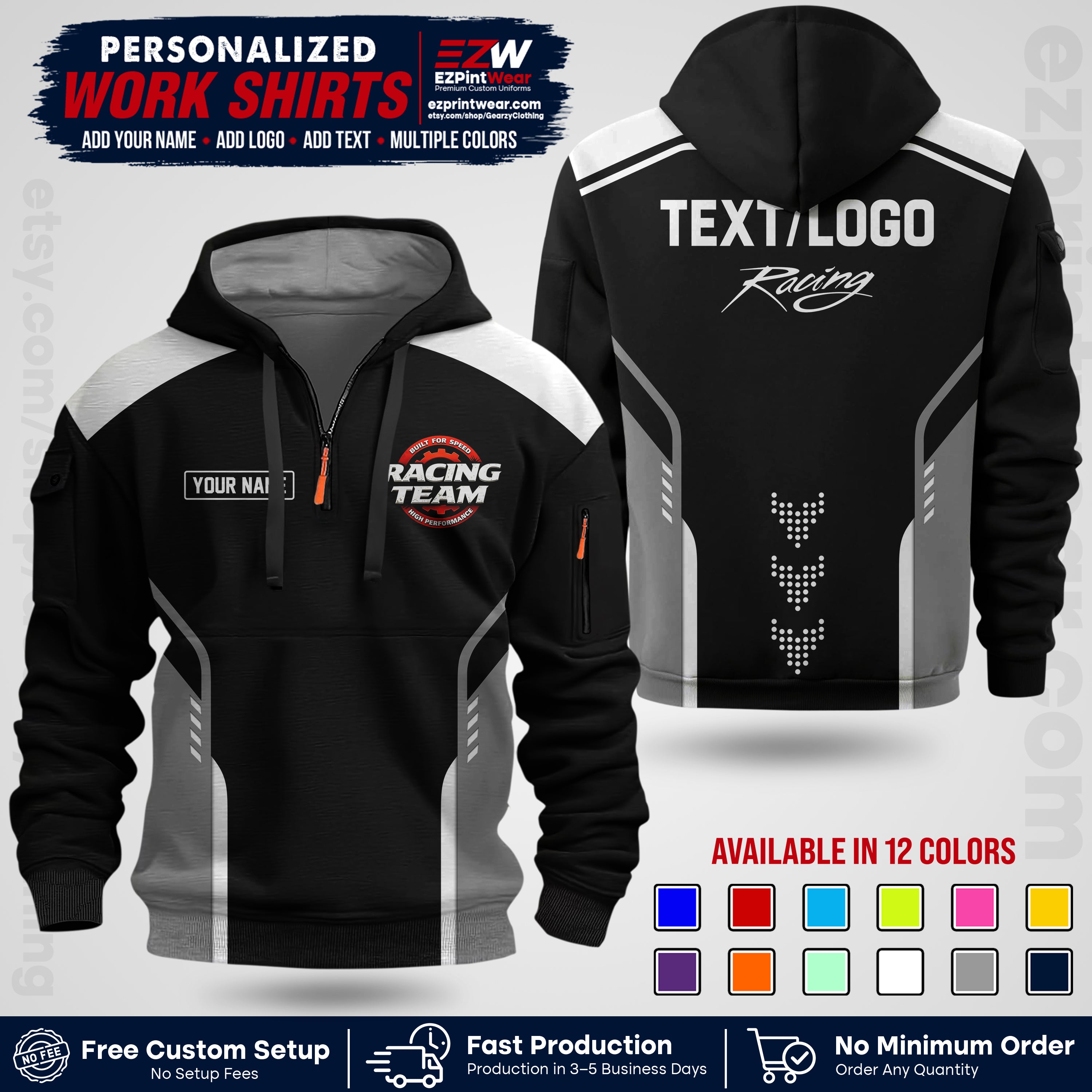 Custom Racing Shirt with Name, Logo & Text | Race Team Uniform | Crew Apparel RC09