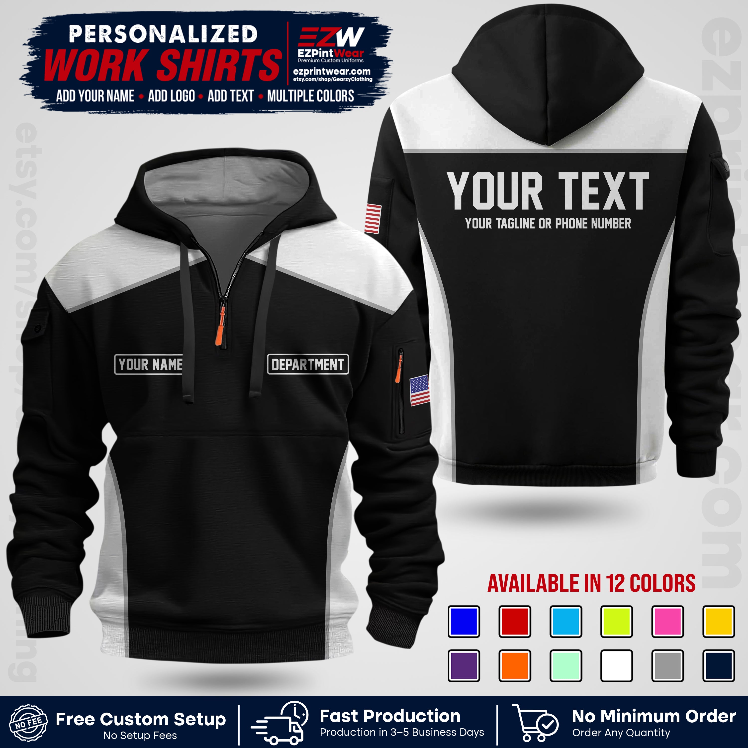 Custom All Over Print Work Uniform Shirt with Name, Logo & Text | Custom Hawaiian Shirt | Company Shirt | Employee Uniform UNF12
