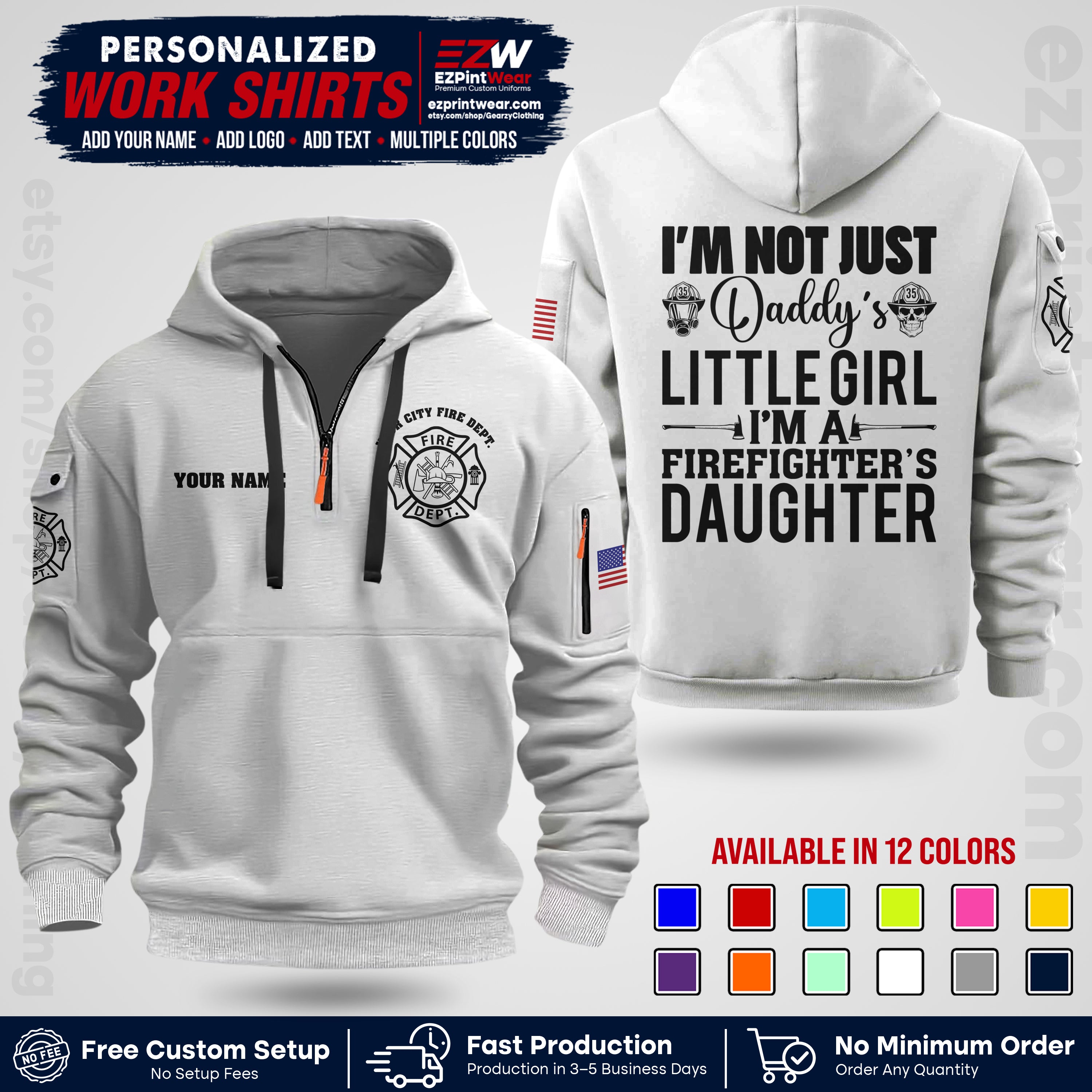Custom Fire Department Shirt with Name, City Logo & Text | Firefighter Uniform | Button Up Work Shirt FF08