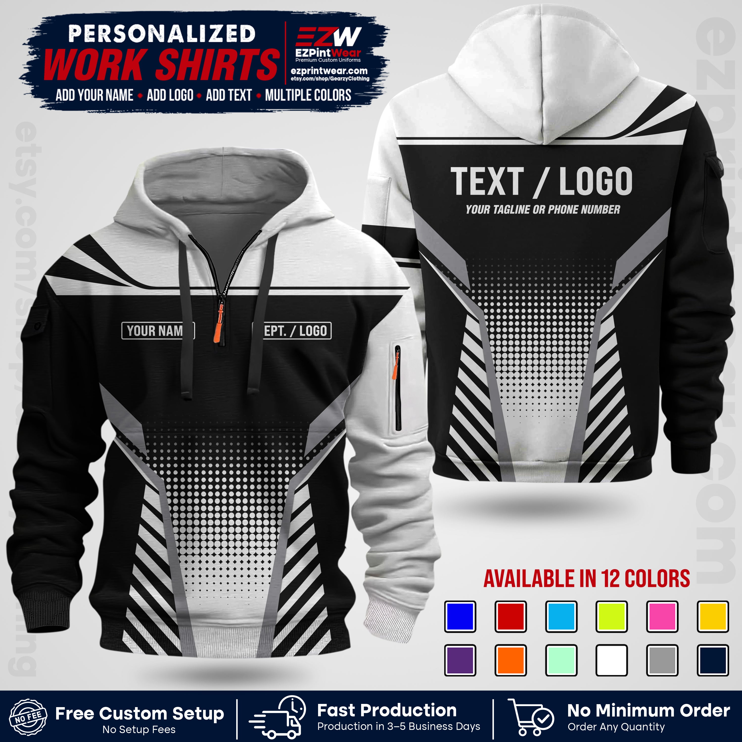 Custom All Over Print Work Uniform Shirt with Name, Logo & Text | Custom Hawaiian Shirt | Company Shirt | Employee Uniform UNF08