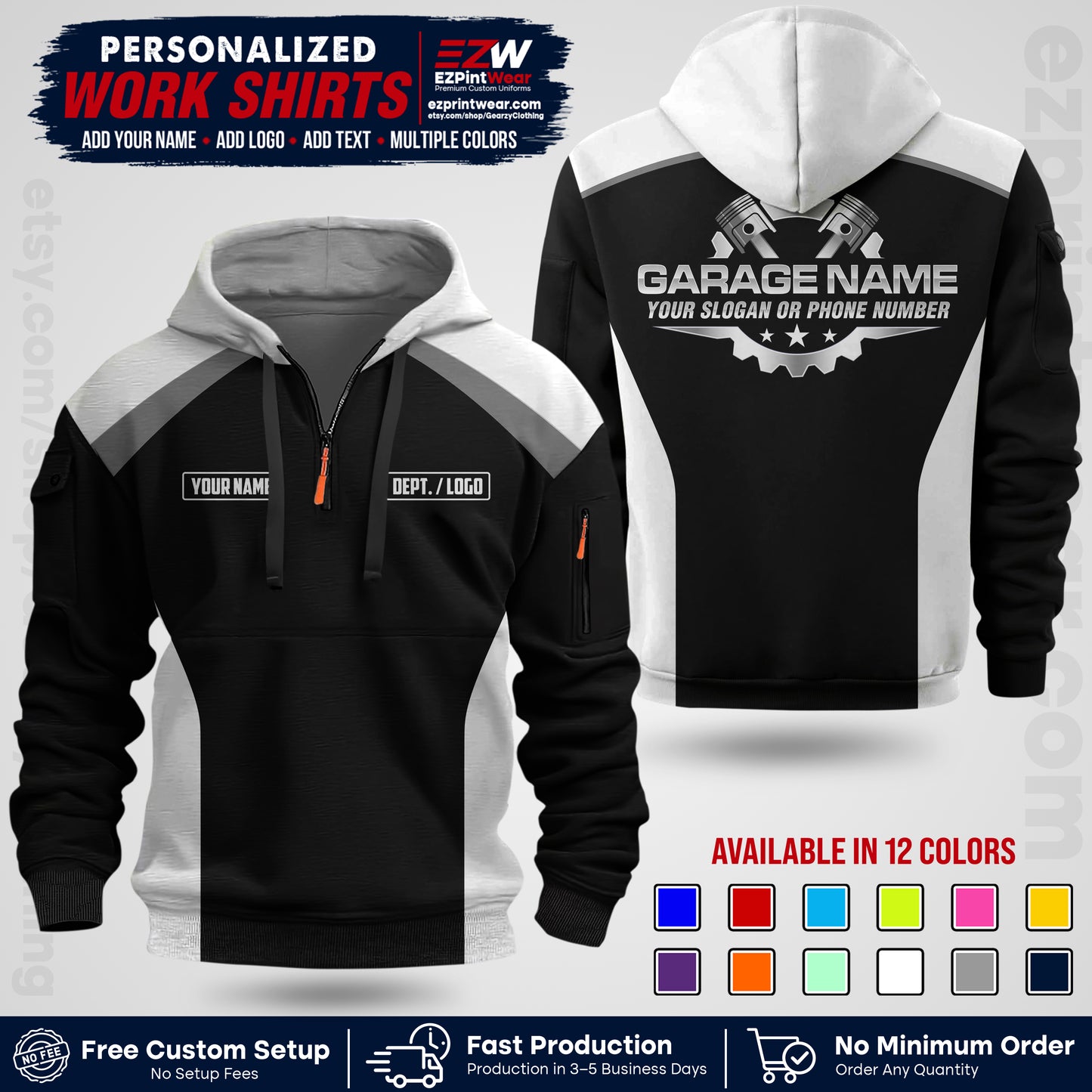 Custom Mechanic Work Shirt with Name, Logo & Text | Auto Shop Uniform | Workwear MCN 06