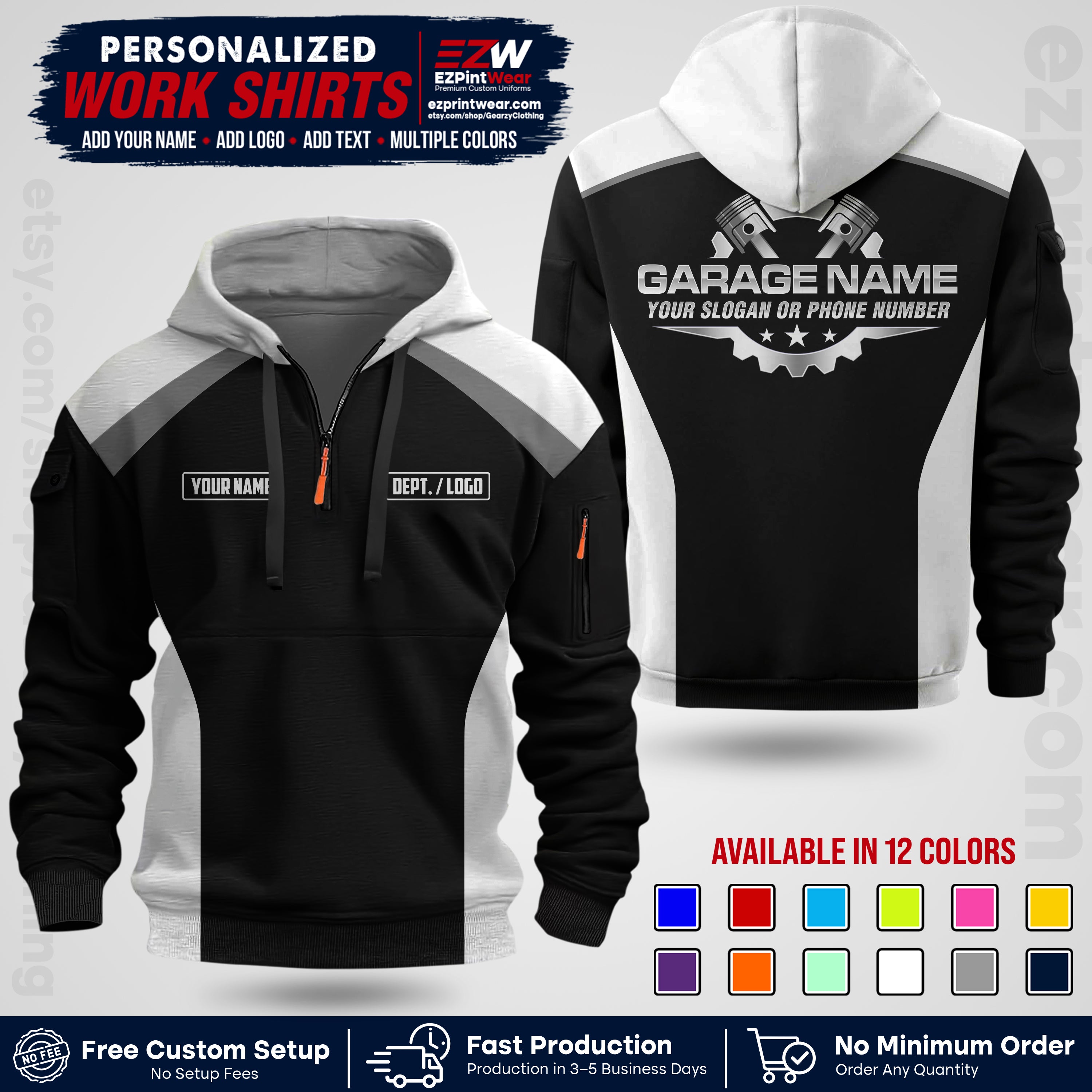 Custom Mechanic Work Shirt with Name, Logo & Text | Auto Shop Uniform | Workwear MCN 06