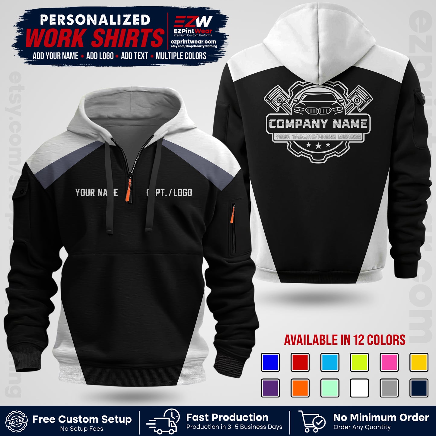 Custom Mechanic Work Shirt with Name, Logo & Text | Auto Shop Uniform | Workwear MCN 03