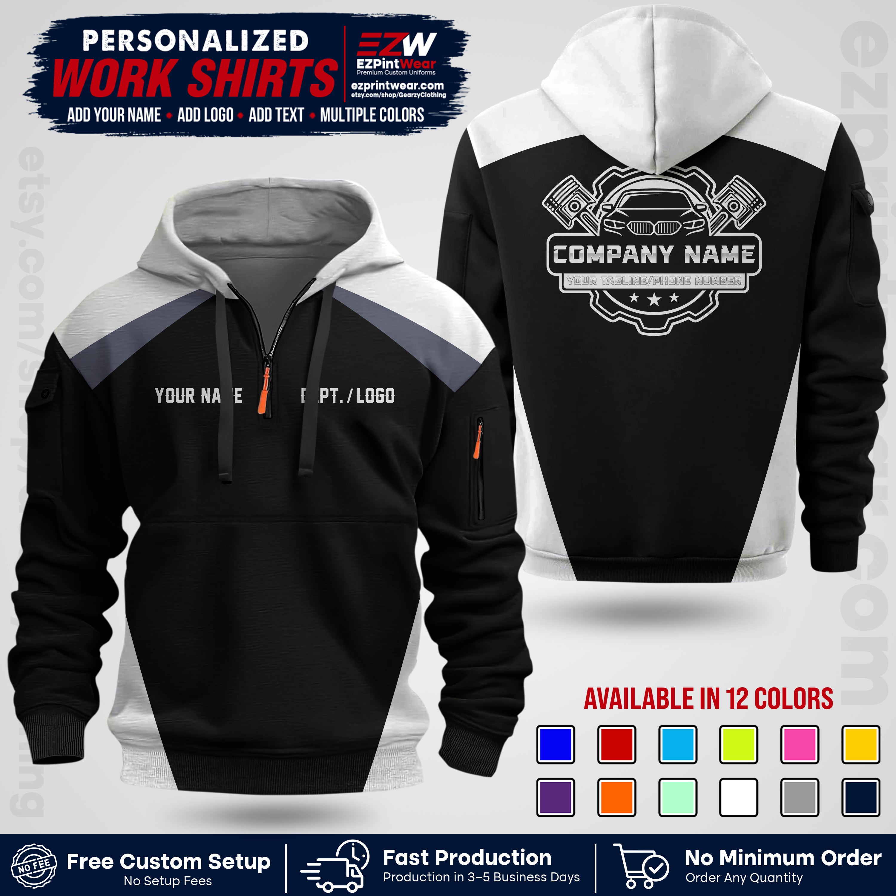 Custom Mechanic Work Shirt with Name, Logo & Text | Auto Shop Uniform | Workwear MCN 03