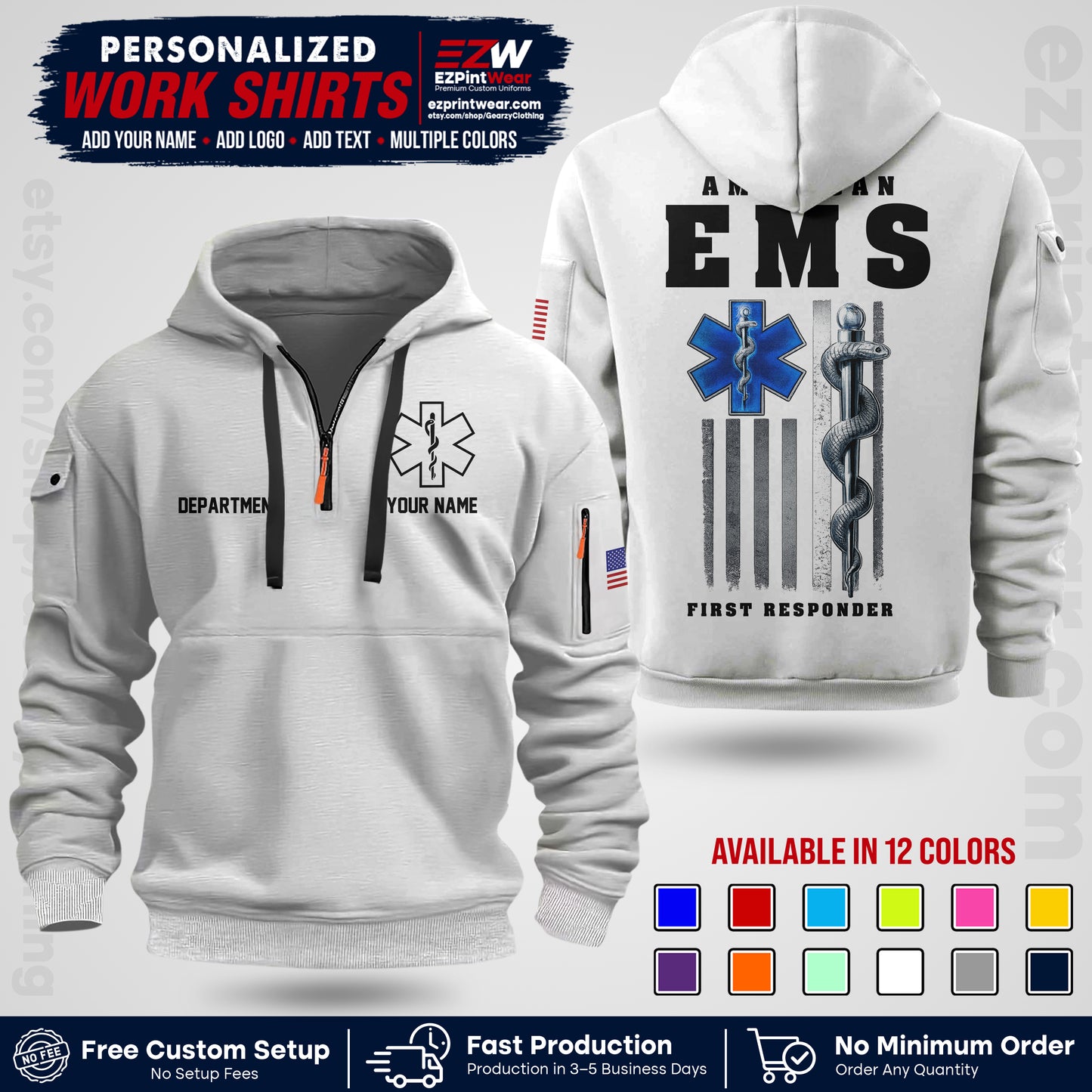 Custom EMS Shirt with Name, Logo & Text | EMS Team Uniform | First Responder Workwear EMSU03