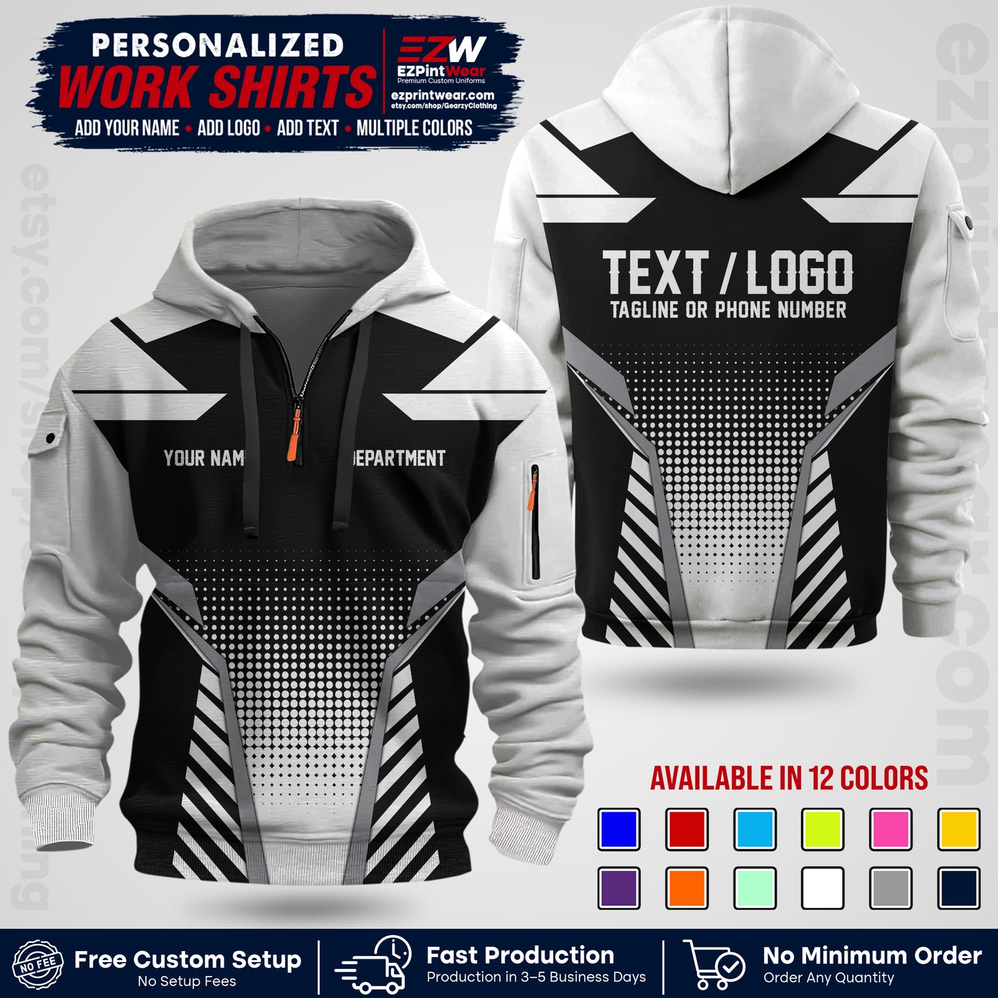 Custom All Over Print Work Uniform Shirt with Name, Logo & Text | Custom Hawaiian Shirt | Company Shirt | Employee Uniform UNF06