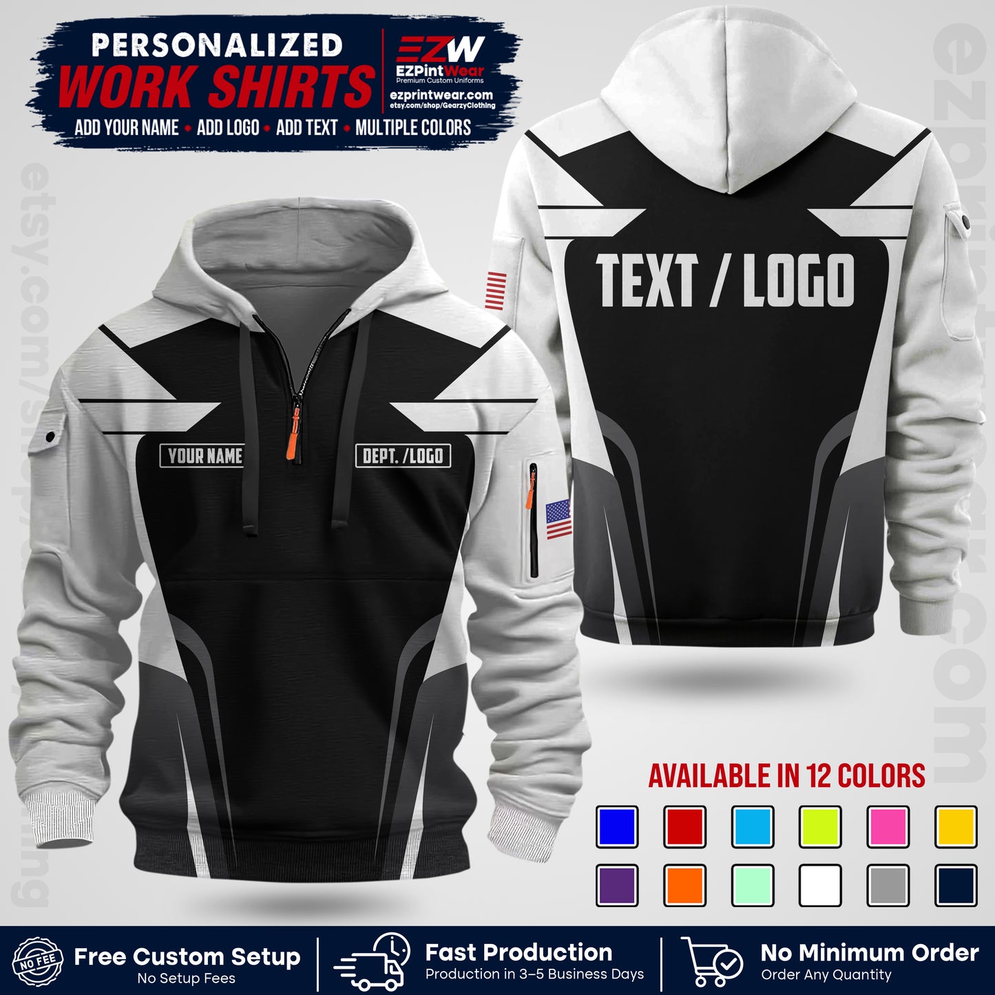 Custom All Over Print Work Uniform Shirt with Name, Logo & Text | Custom Hawaiian Shirt | Company Shirt | Employee Uniform UNF01