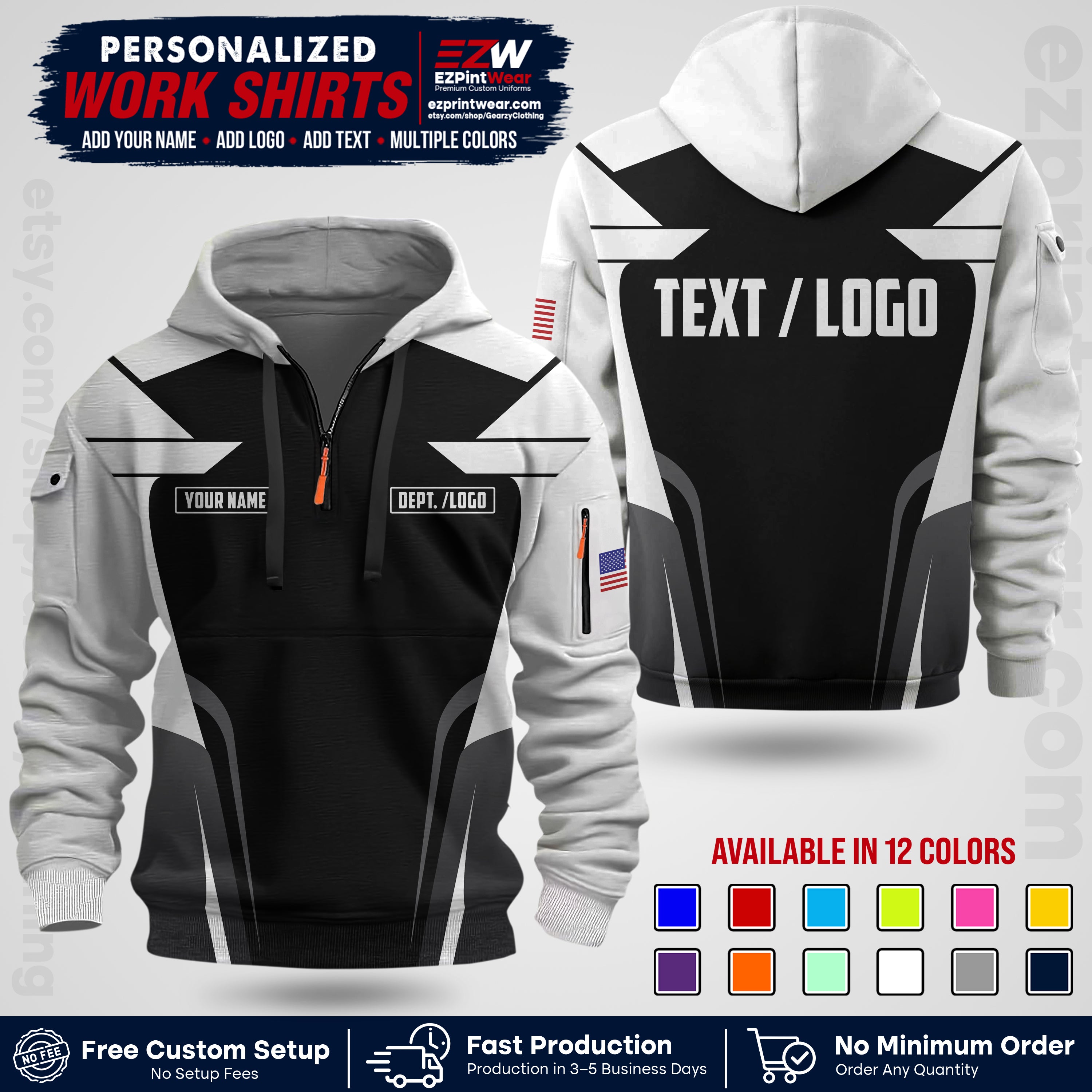 Custom All Over Print Work Uniform Shirt with Name, Logo & Text | Custom Hawaiian Shirt | Company Shirt | Employee Uniform UNF01