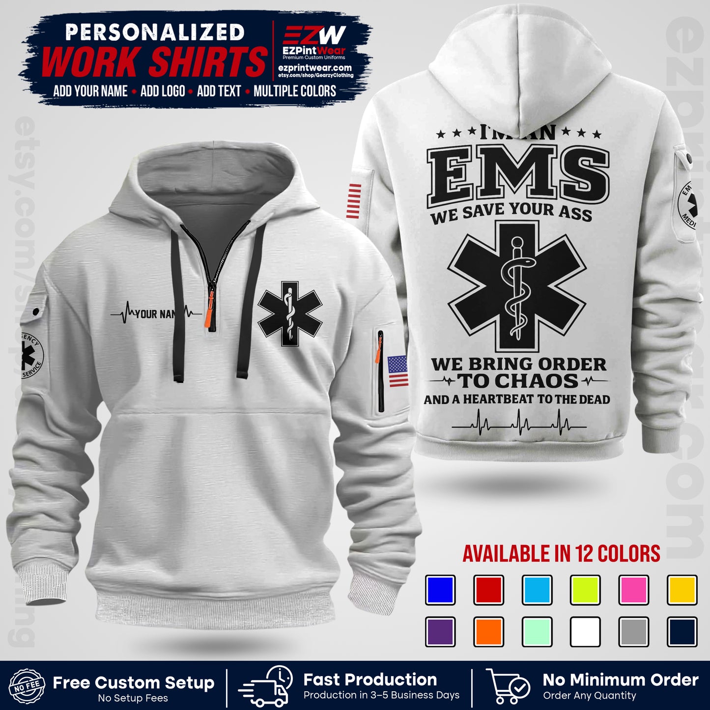 Custom EMS Shirt with Name, Logo & Text | EMS Team Uniform | First Responder Workwear EMSU05