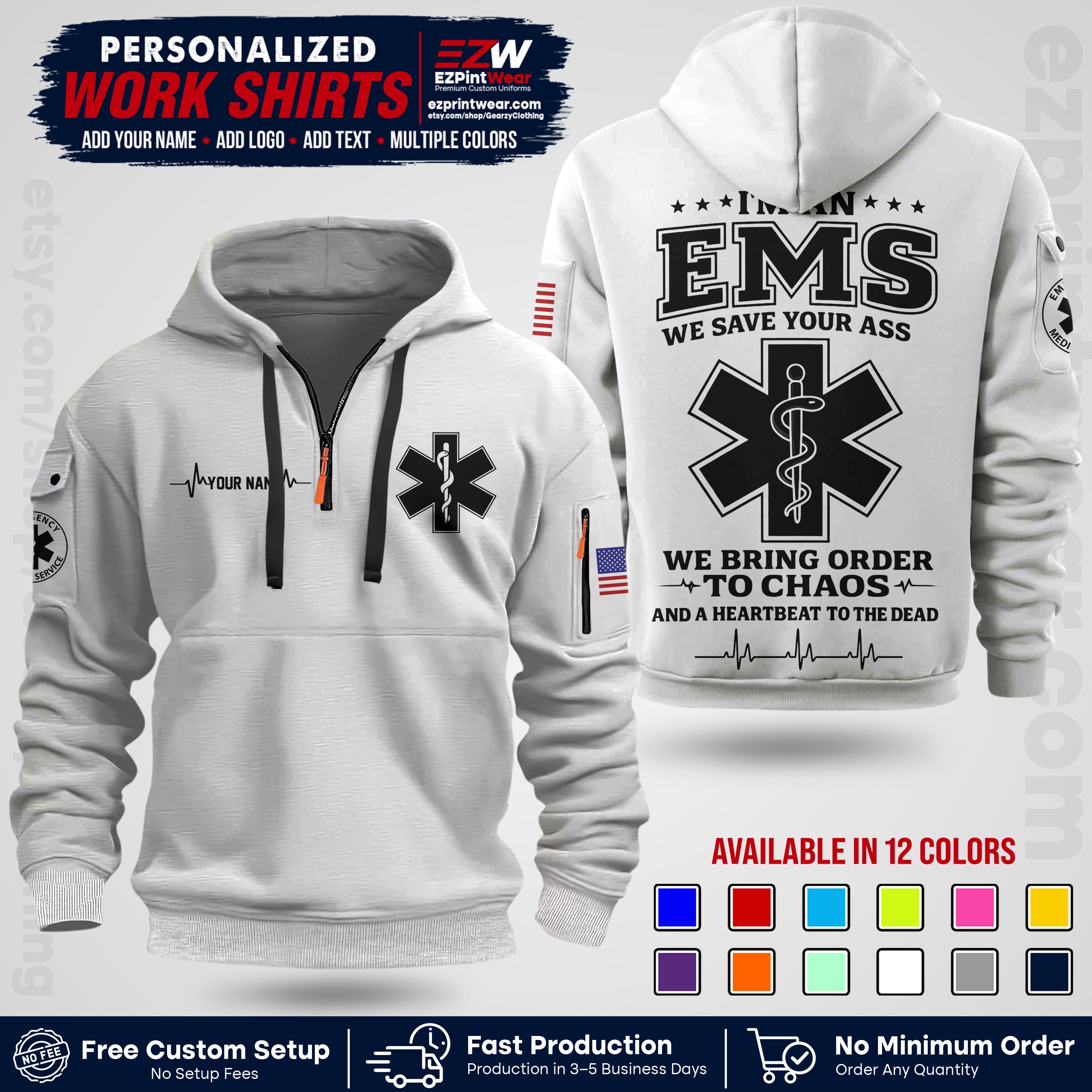 Custom EMS Shirt with Name, Logo & Text | EMS Team Uniform | First Responder Workwear EMSU05